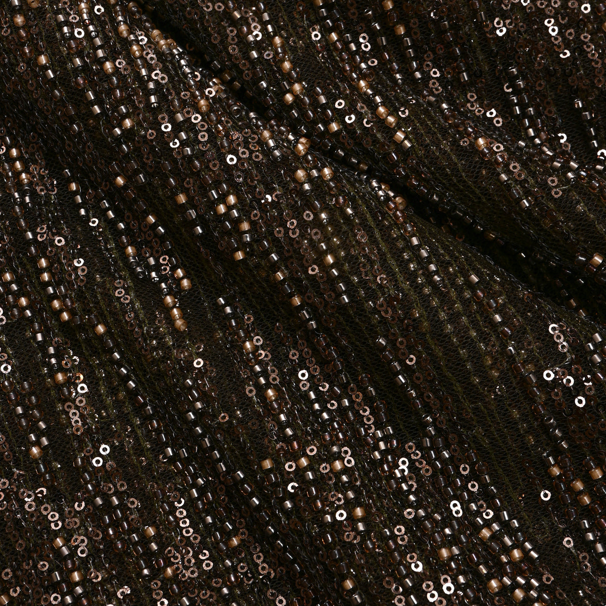 Earthy Brown Net Fabric With Sequin Work