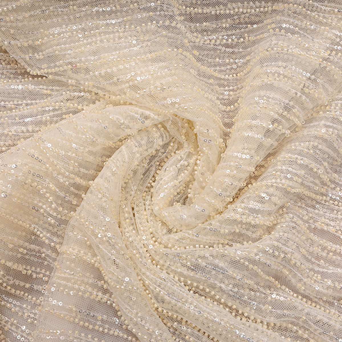 White Sequin Embroidered Net