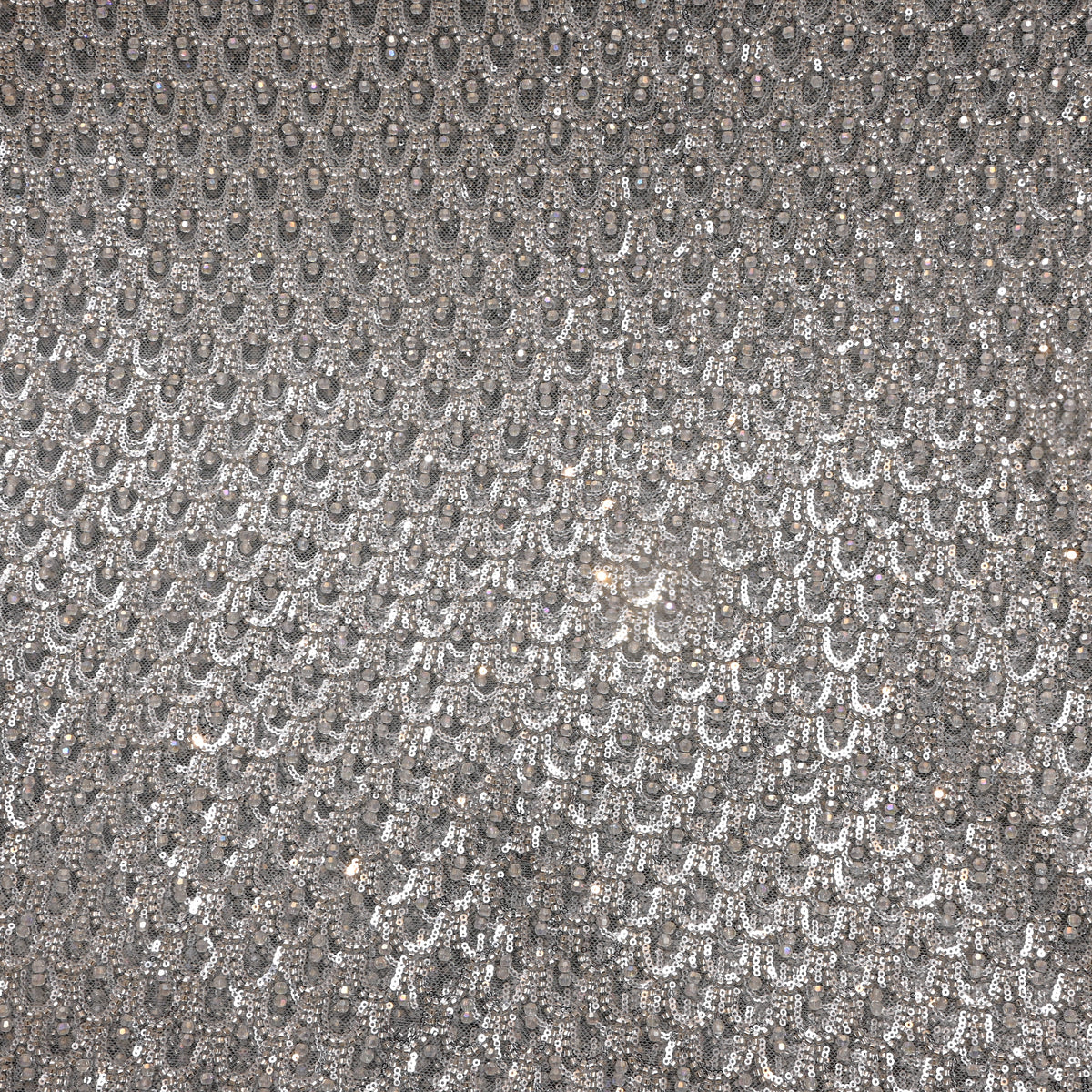 Smoke Grey Sequin Scallop Embroidery Net Fabric