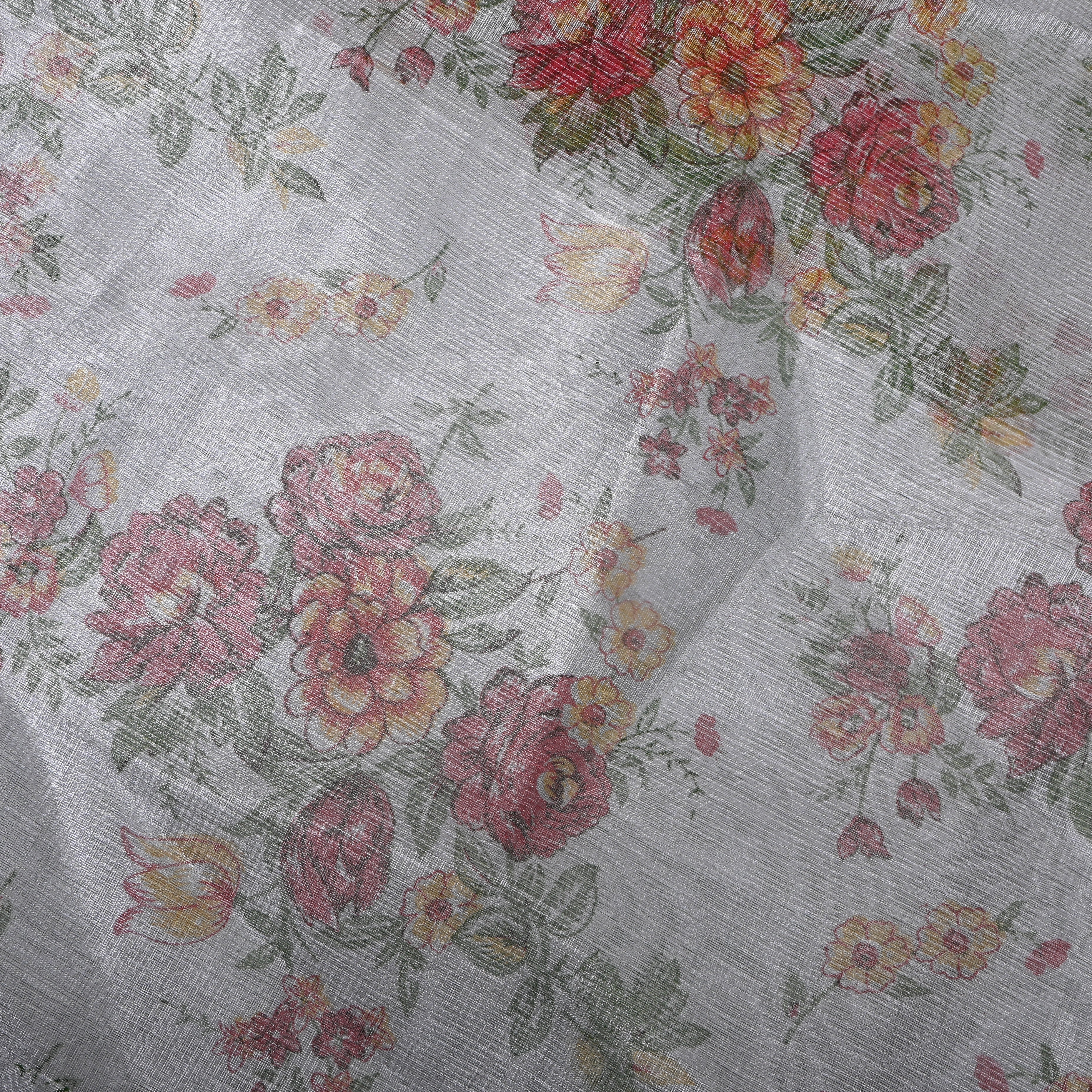 Grey With Floral Vine Digital Print Tissue Fabric
