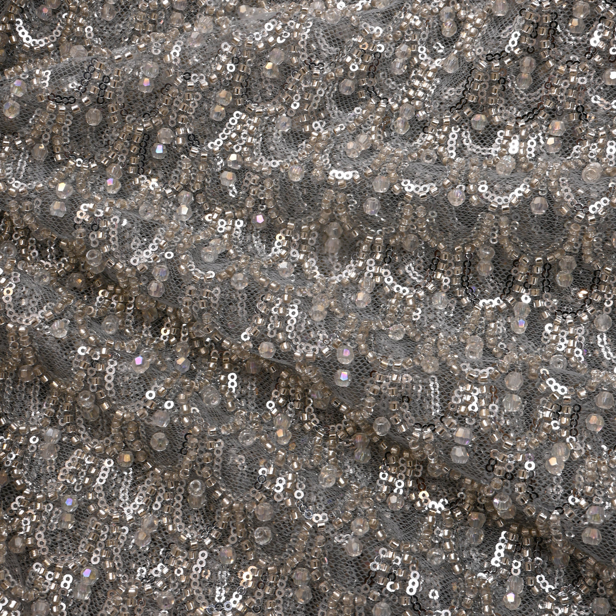 Smoke Grey Sequin Scallop Embroidery Net Fabric