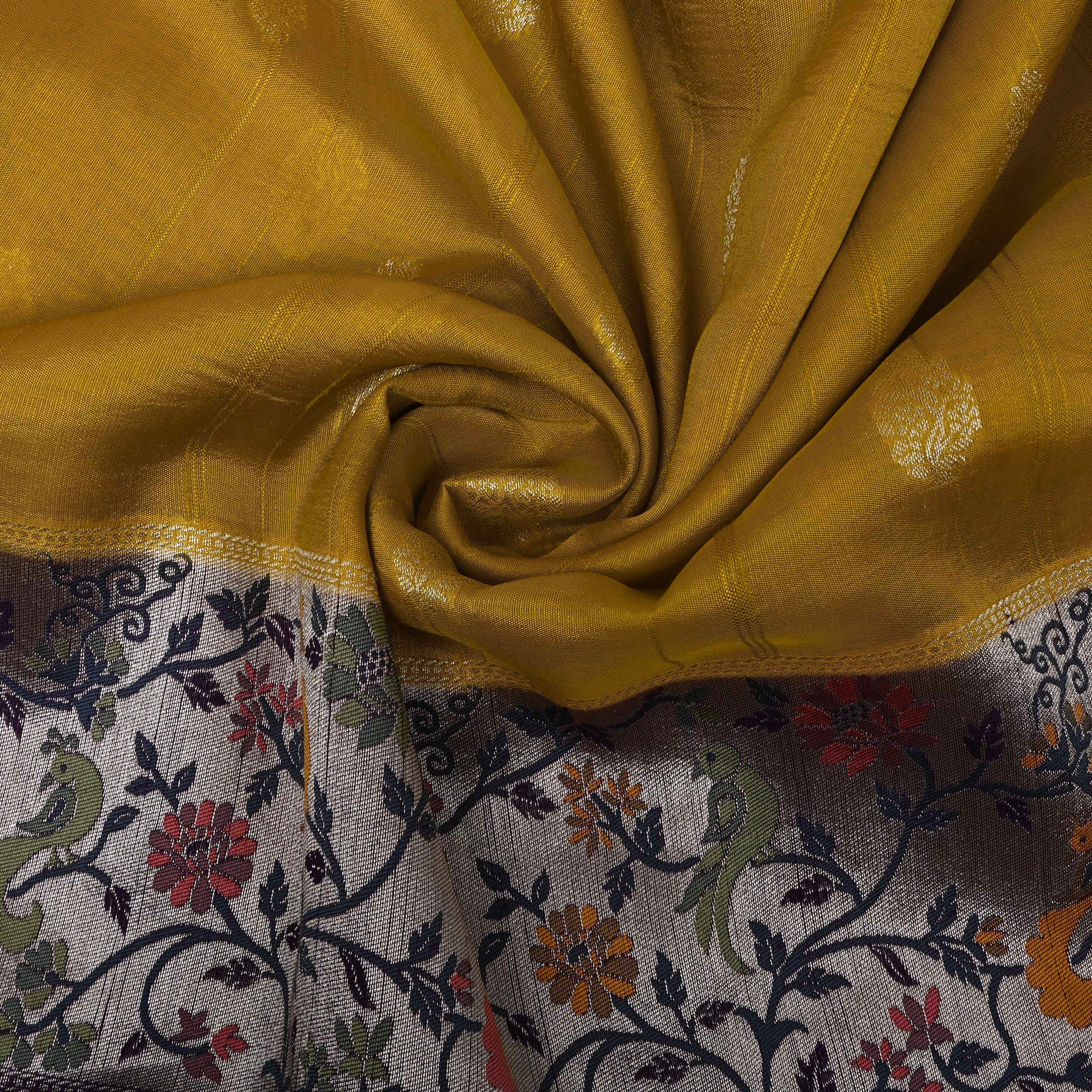 Golden Yellow Paithani Bird Border Jamawar Silk