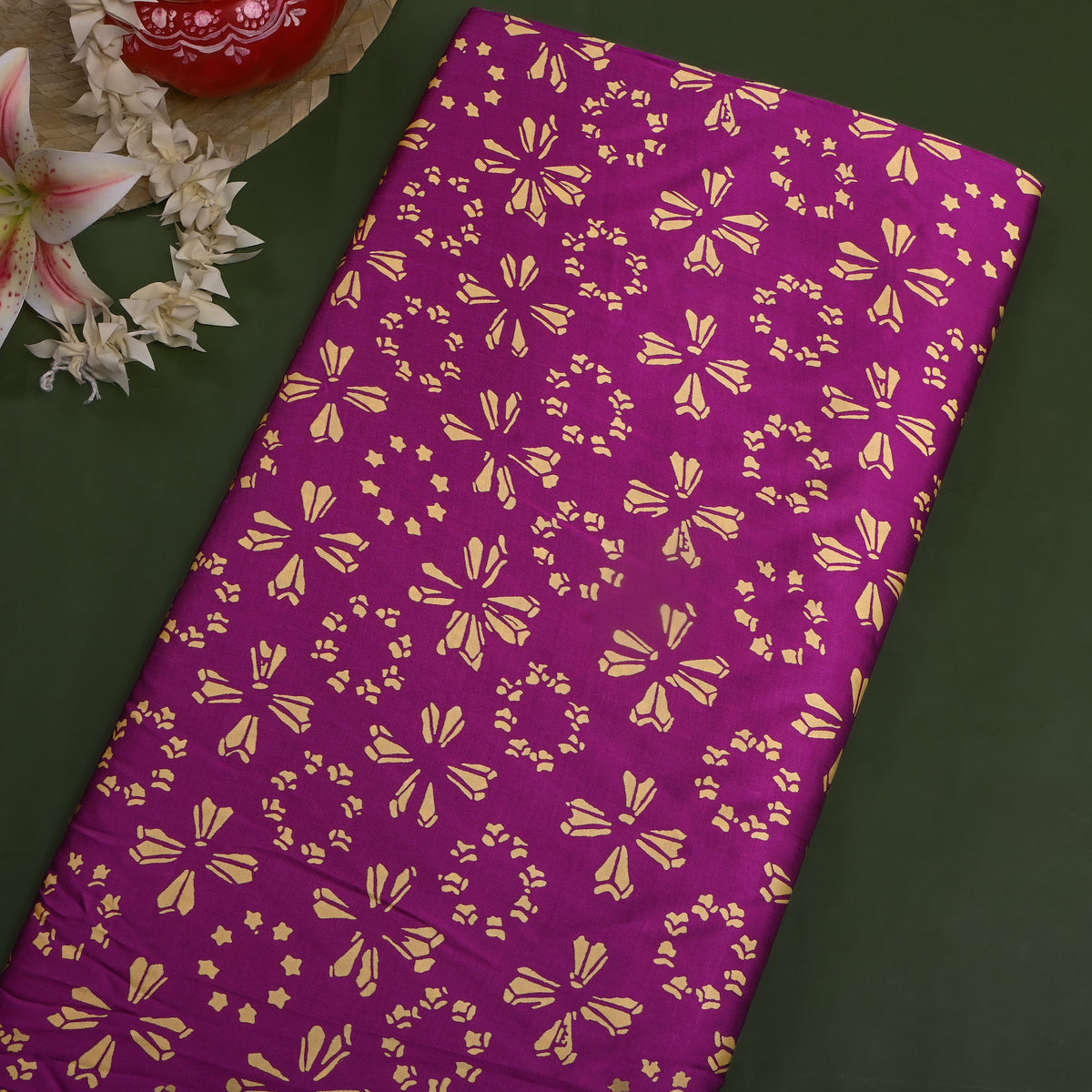 Jamun Purple Flower Digital Print Satin Fabric