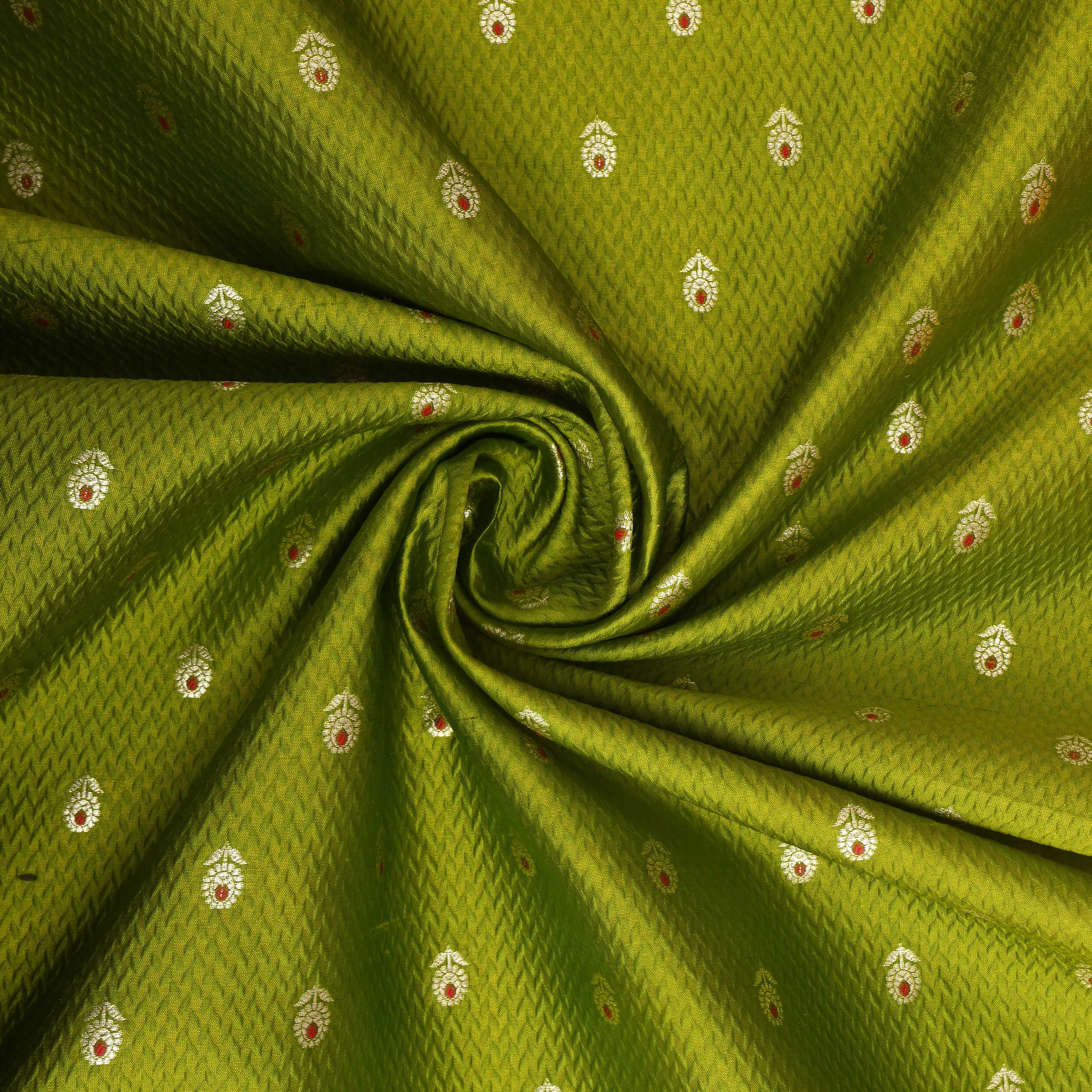 Chartreuse Green Floral Zari Silk Fabric
