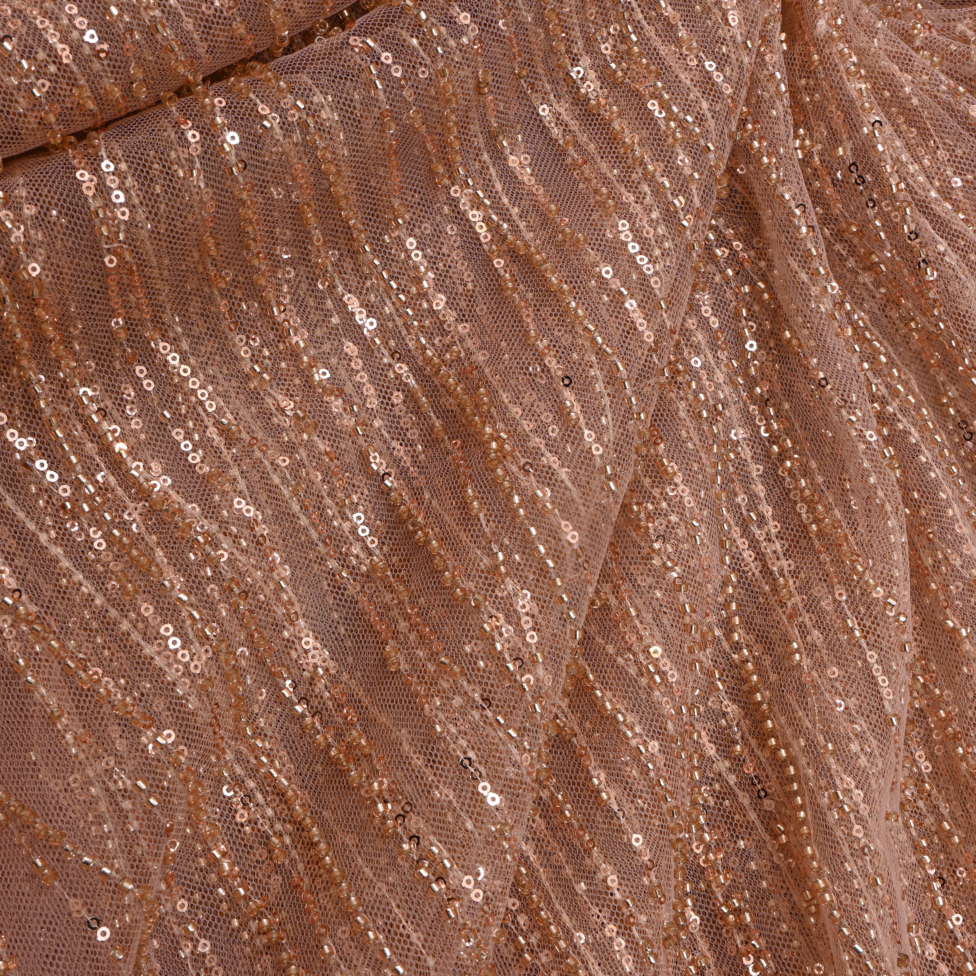 Beige Sequin Embroidered Net