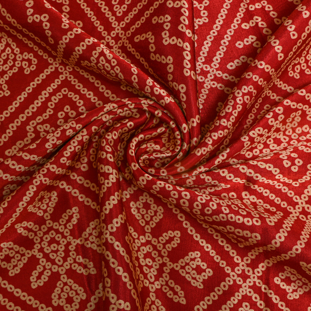 Cherry Red Bandhani Print Satin Fabric