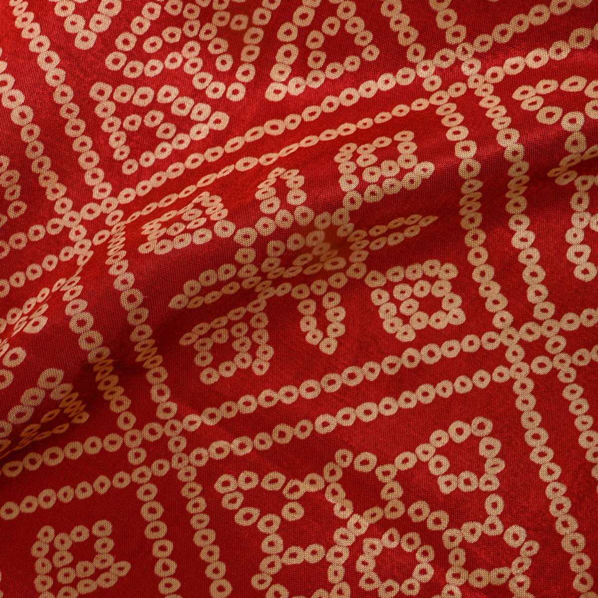 Cherry Red Bandhani Print Satin Fabric