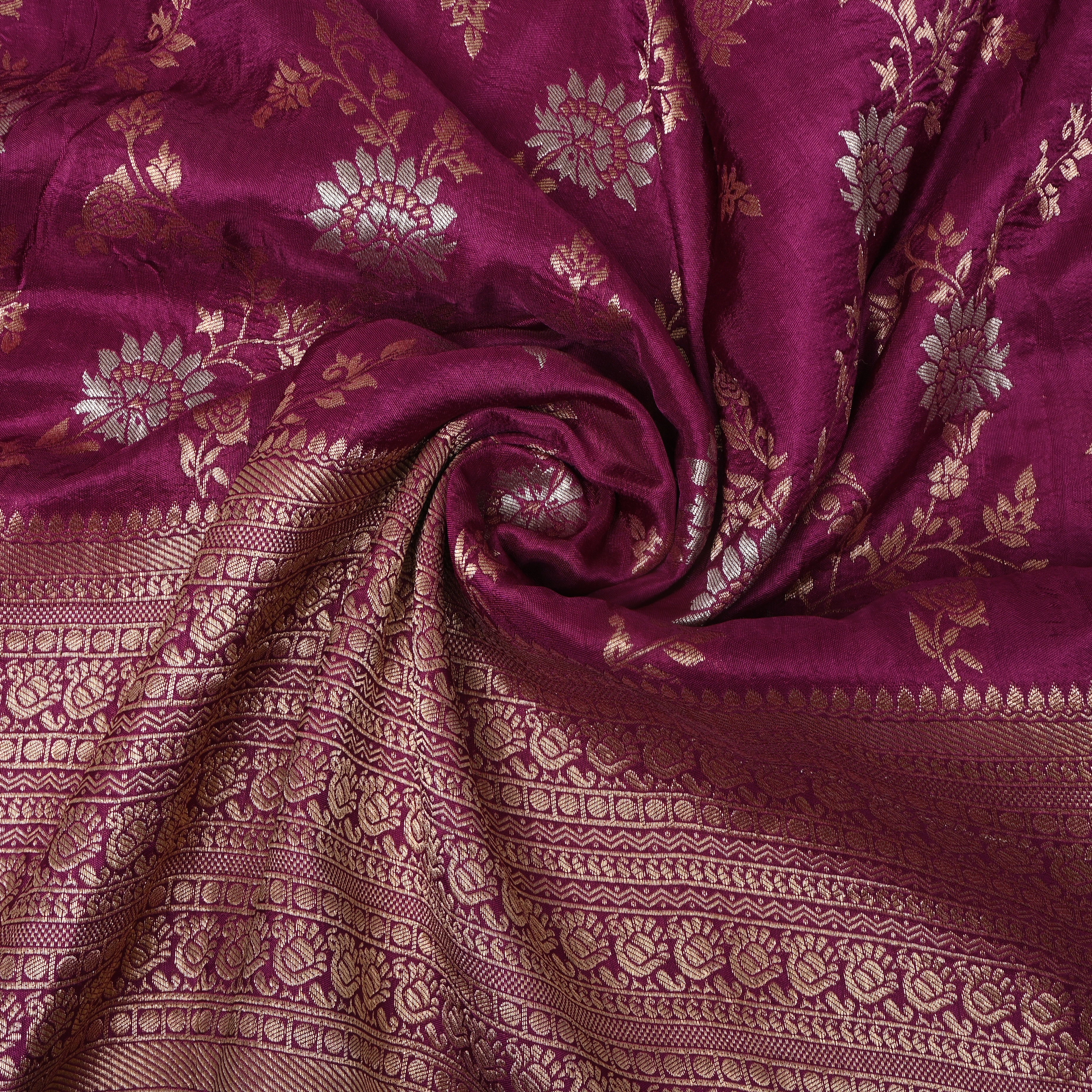 Wine Rose Floral Jamawar Silk