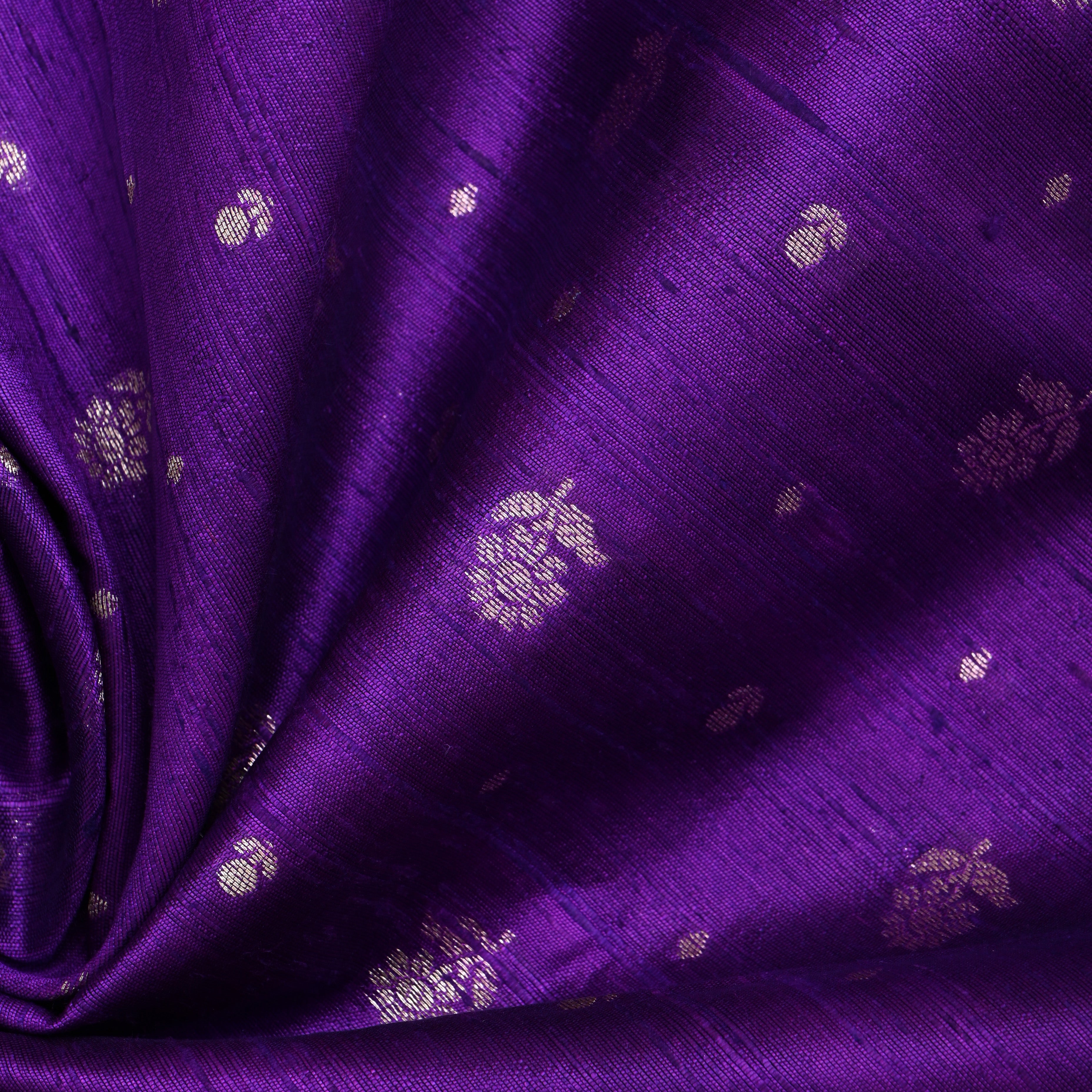 Bright Violet Floral Zari Dupion Silk Fabric