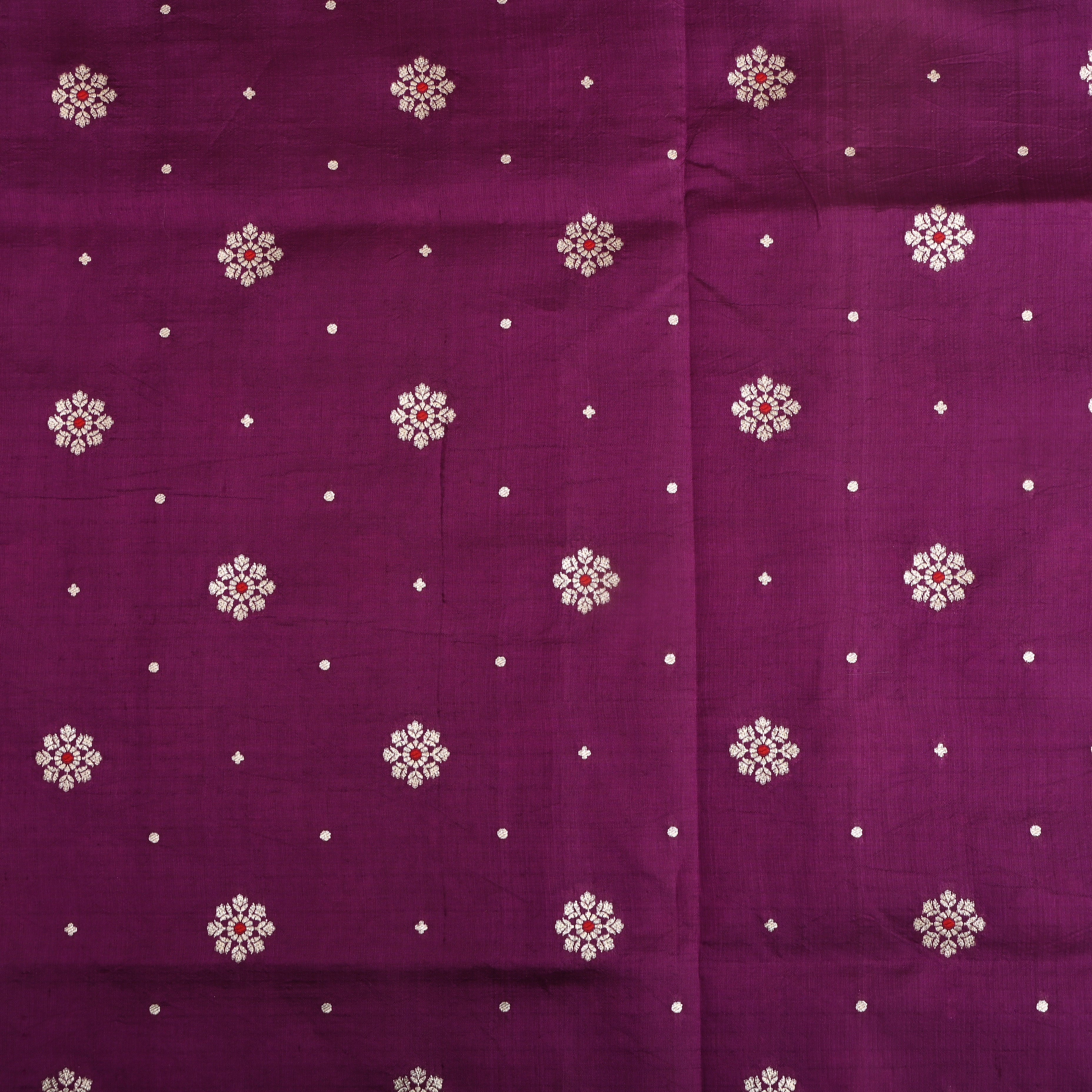 Magenta Purple Silk Floral Zari Fabric