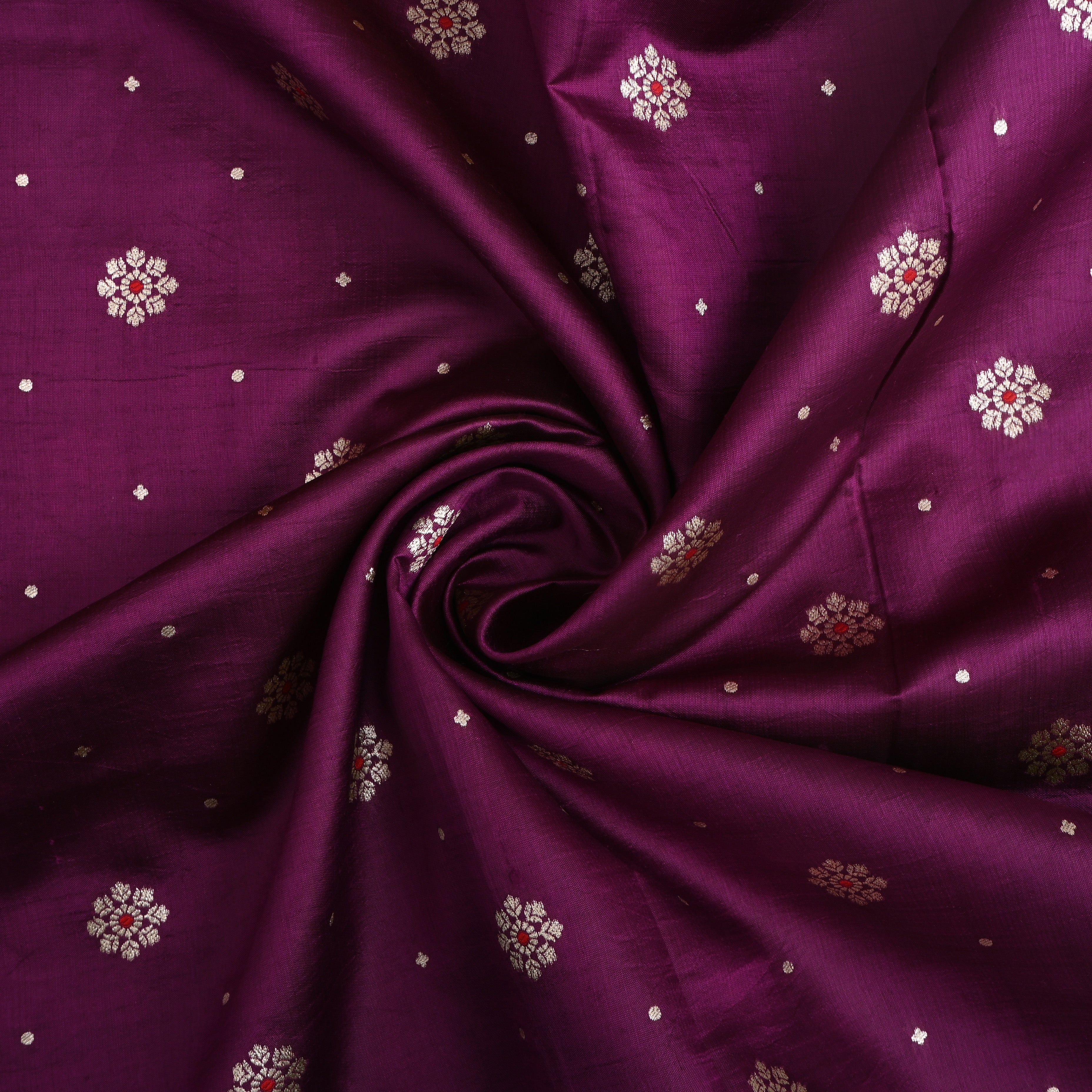 Magenta Purple Silk Floral Zari Fabric