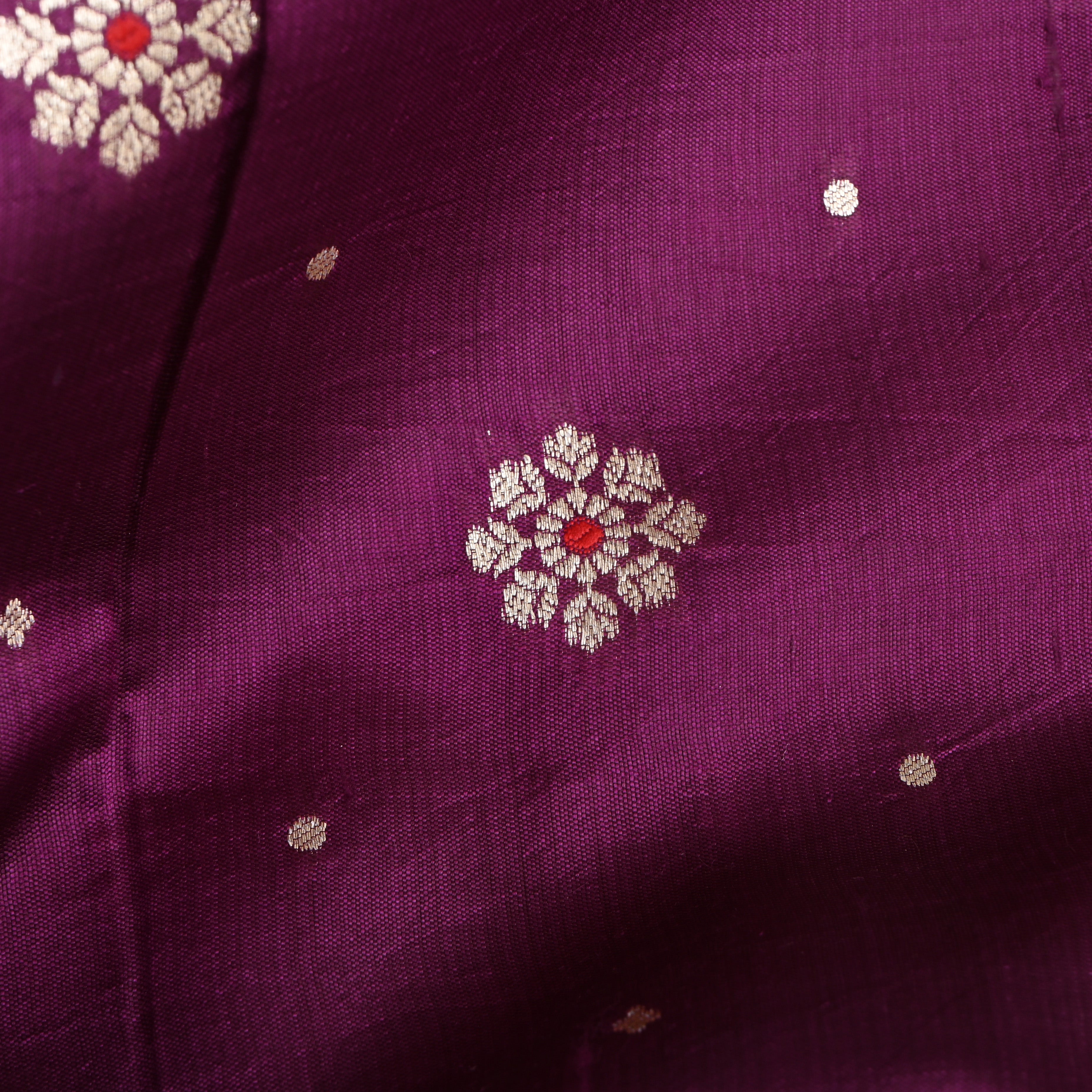 Magenta Purple Silk Floral Zari Fabric