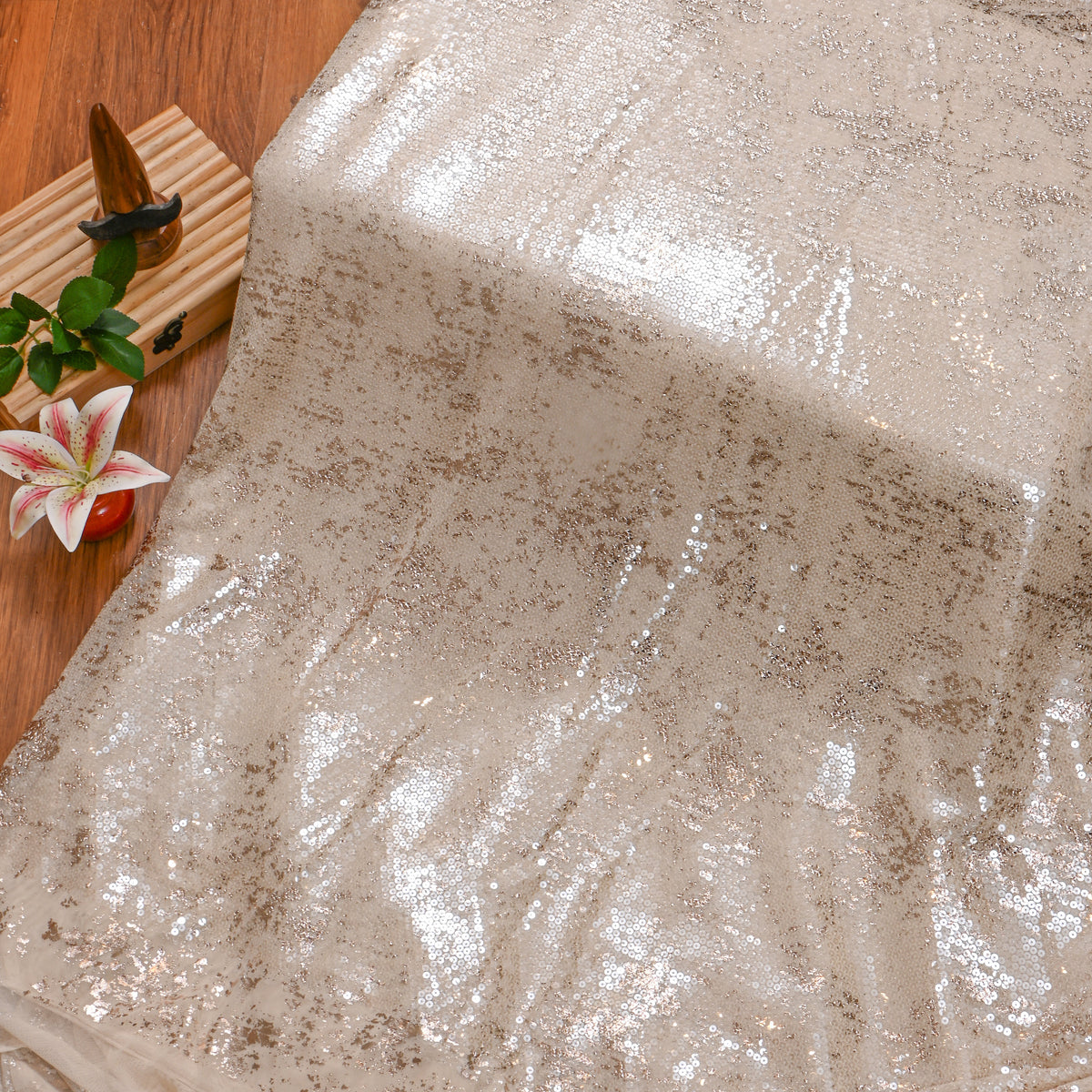 Champagne Gold Foil Sequin Streak Net Fabric