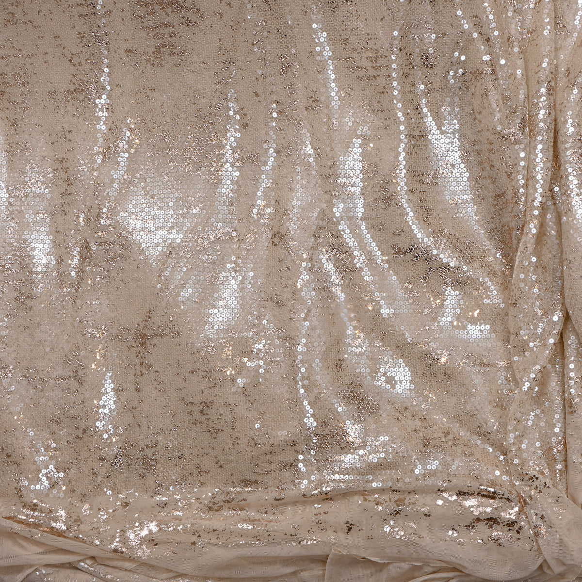 Champagne Gold Foil Sequin Streak Net Fabric