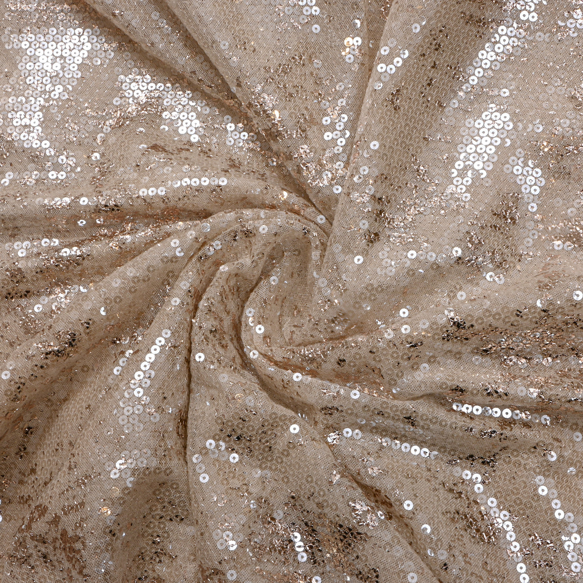 Champagne Gold Foil Sequin Streak Net Fabric