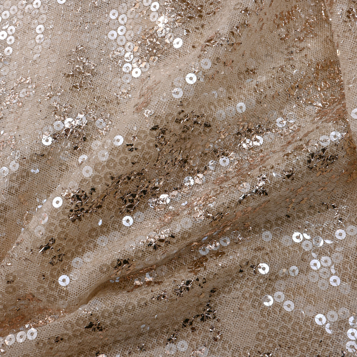 Champagne Gold Foil Sequin Streak Net Fabric
