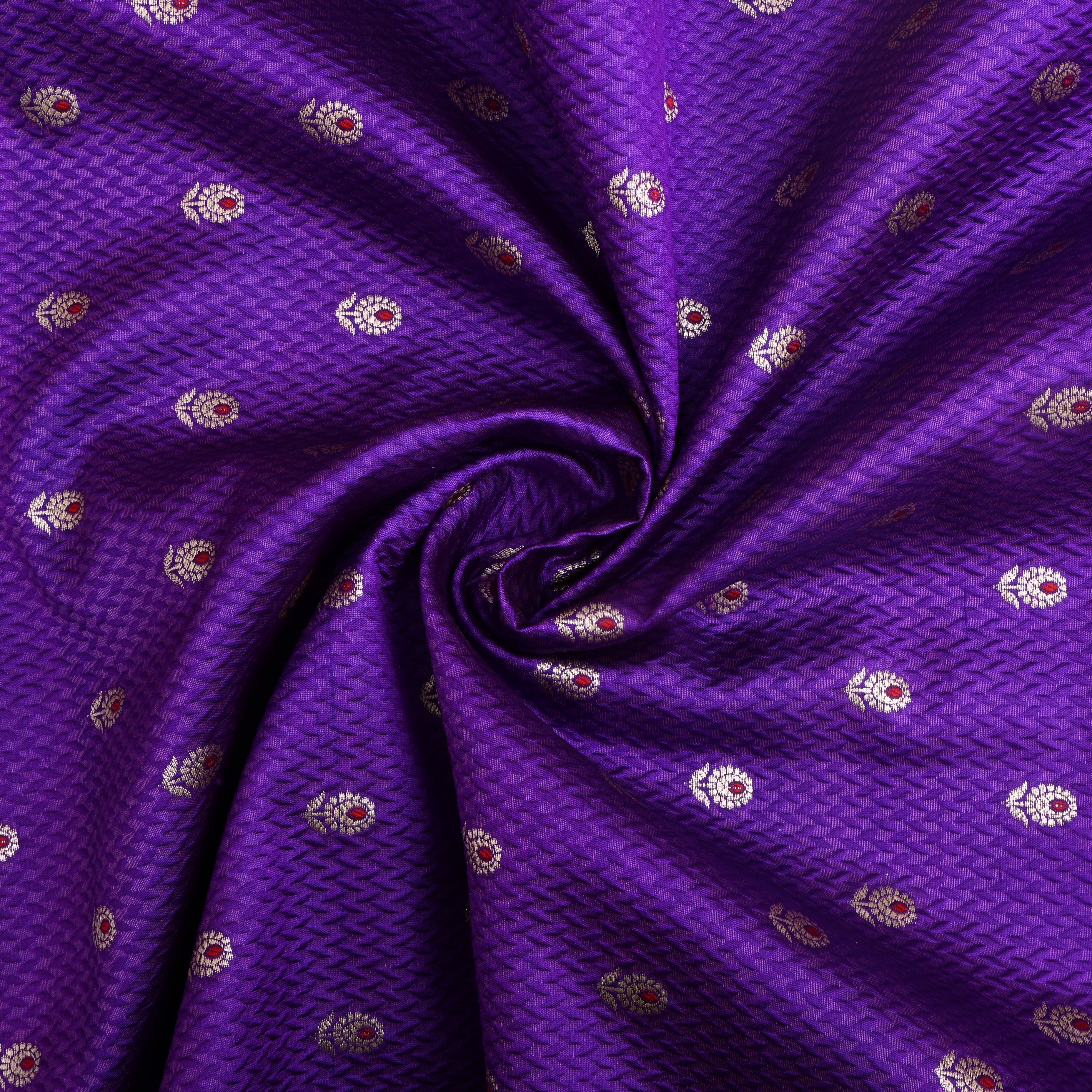 Bright Violet Floral Zari Silk Fabric