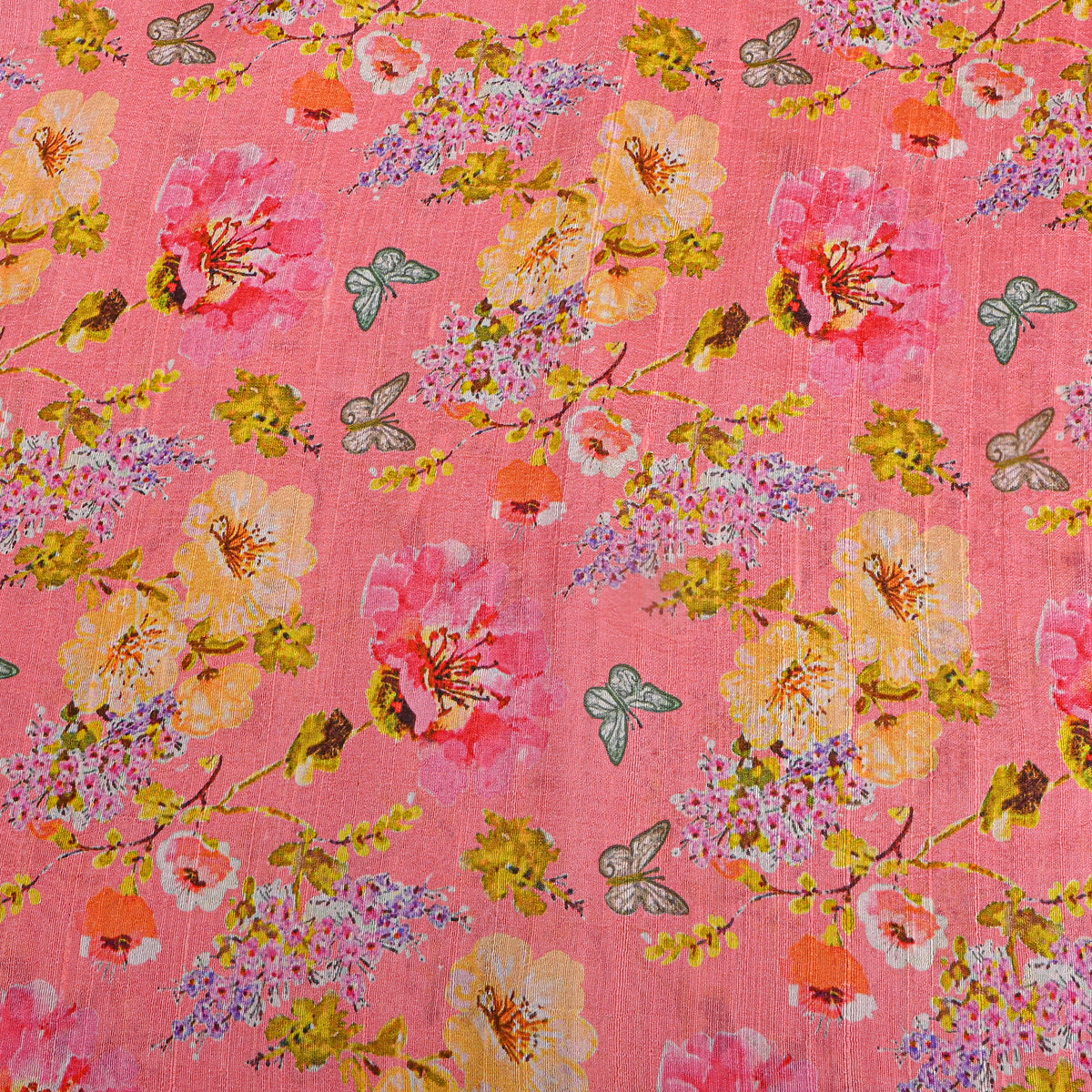 Blush Pink Floral Digital Print Silk Fabric