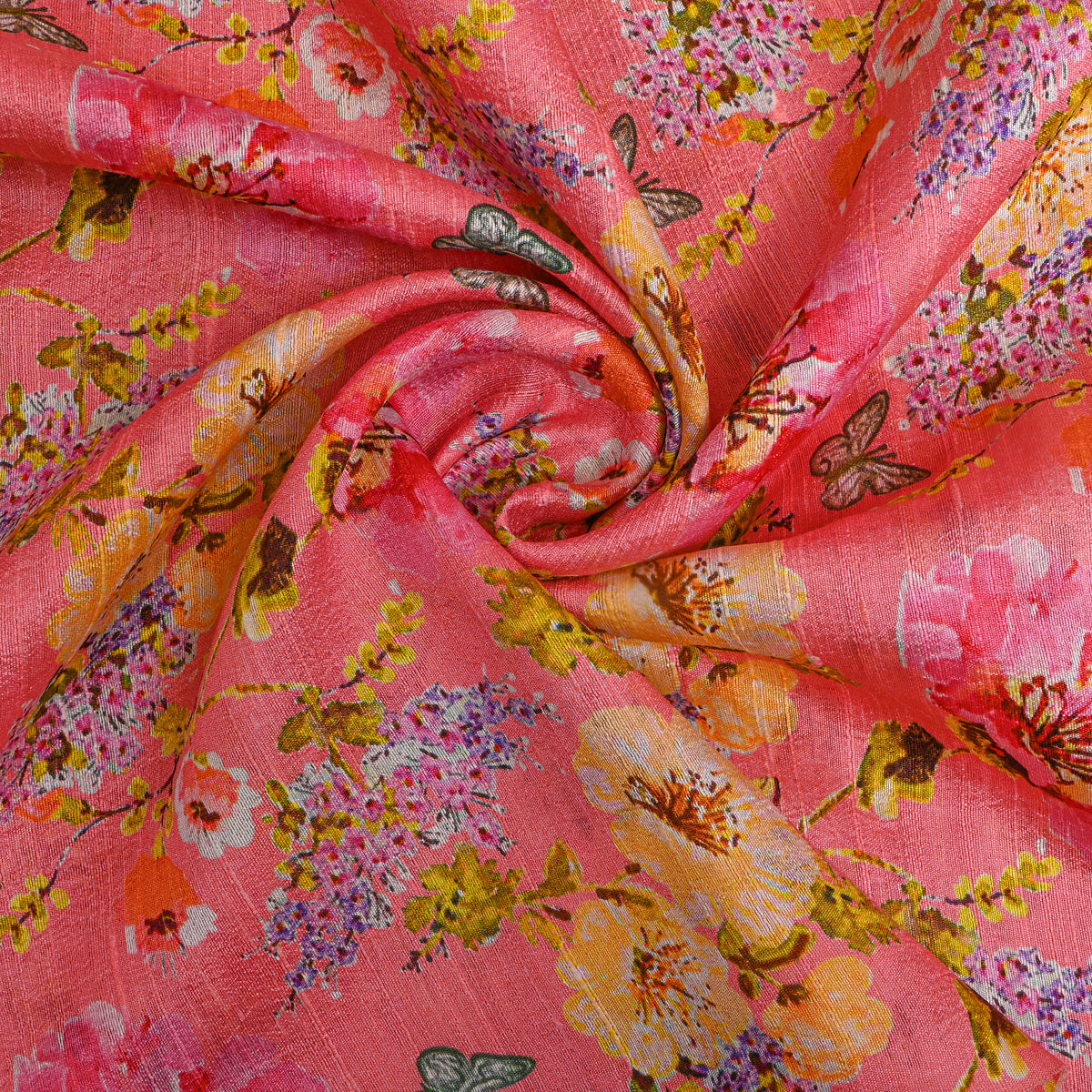 Blush Pink Floral Digital Print Silk Fabric