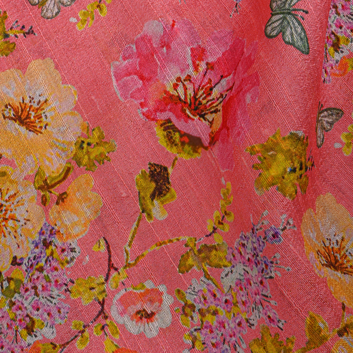 Blush Pink Floral Digital Print Silk Fabric