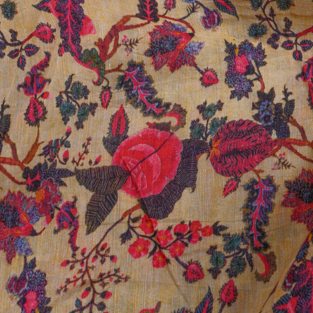Ivory Linen Floral Jaal Printed Fabric