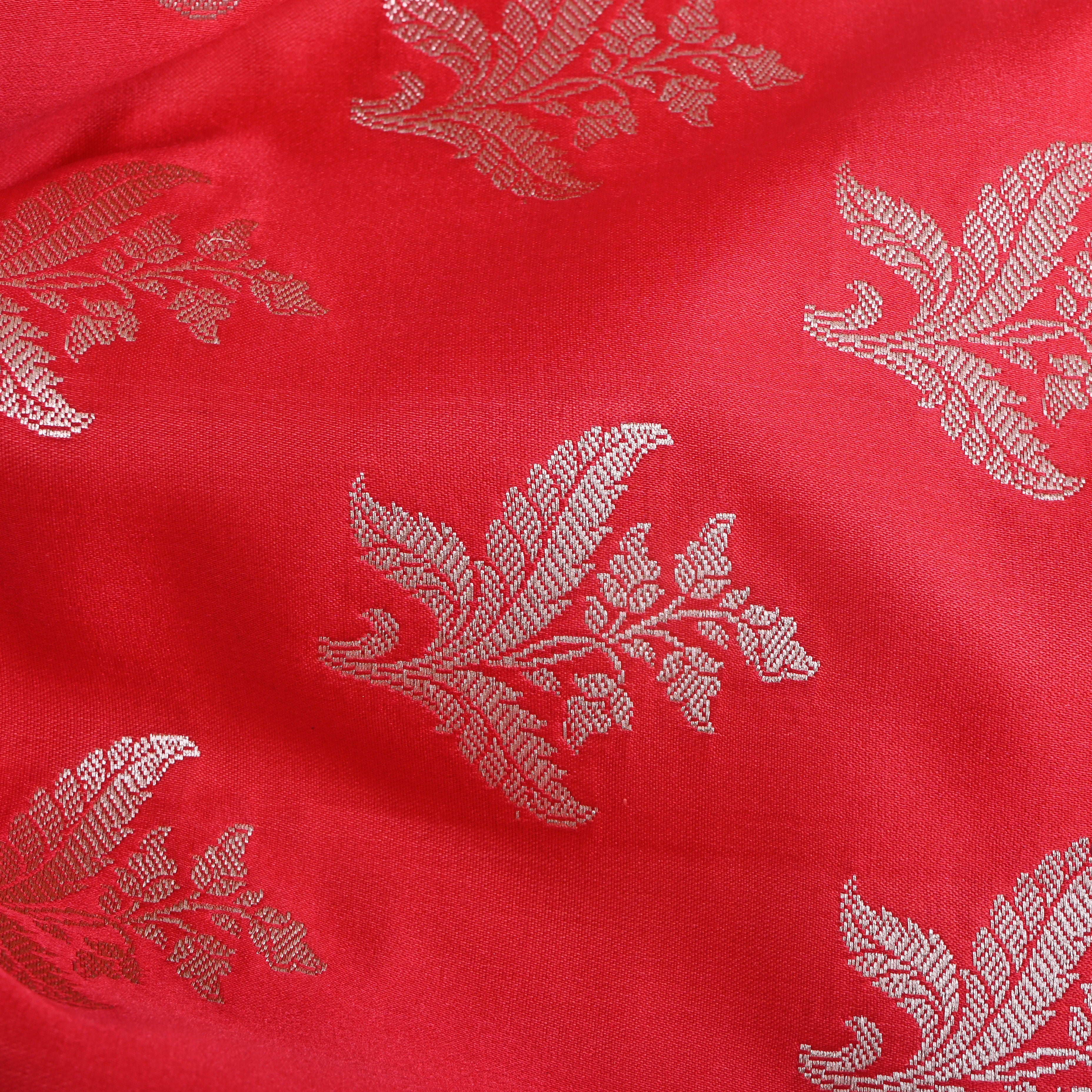 Bright Pink Floral Zari Satin Fabric