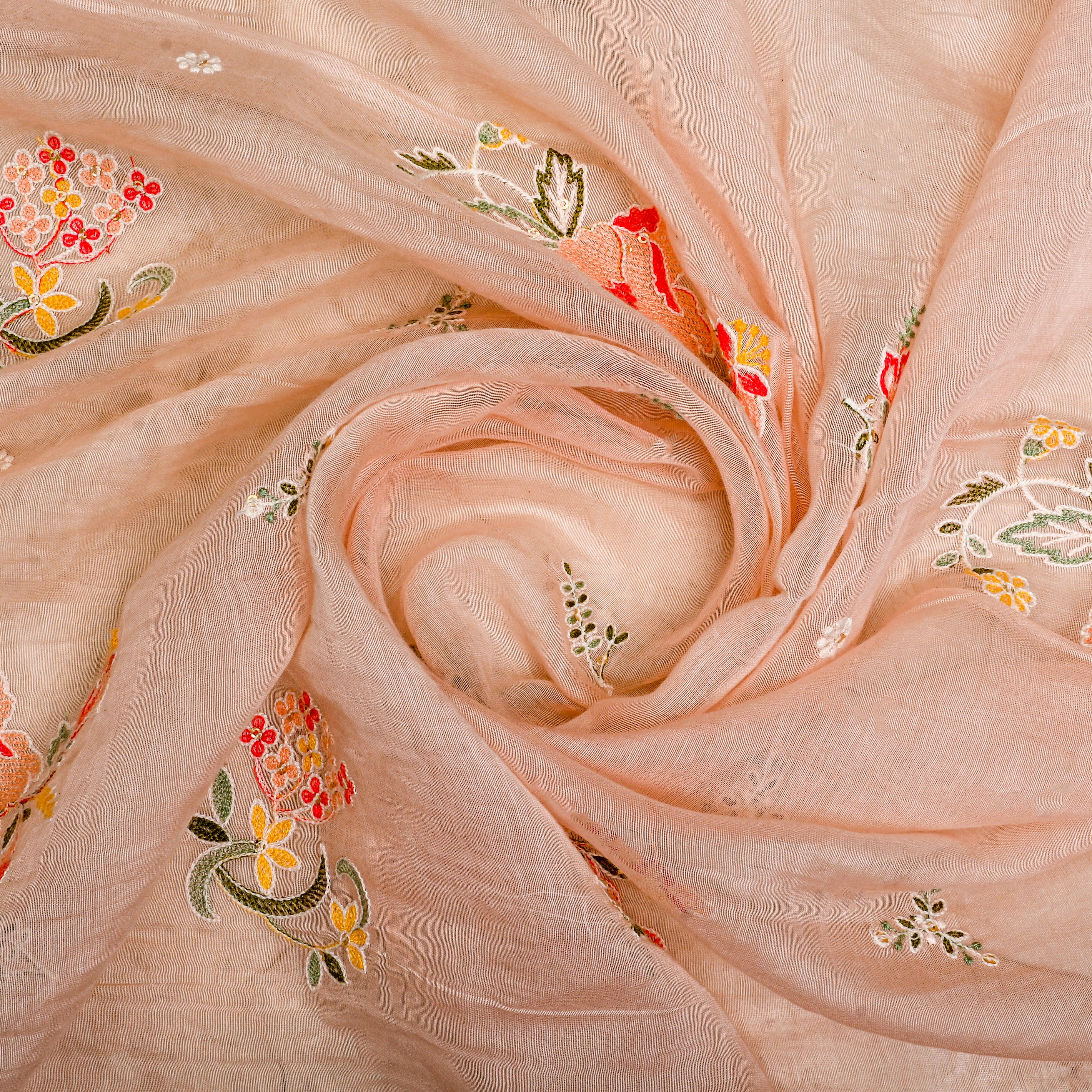 Soft Salmon Pink Chanderi Fabric With Embroidery