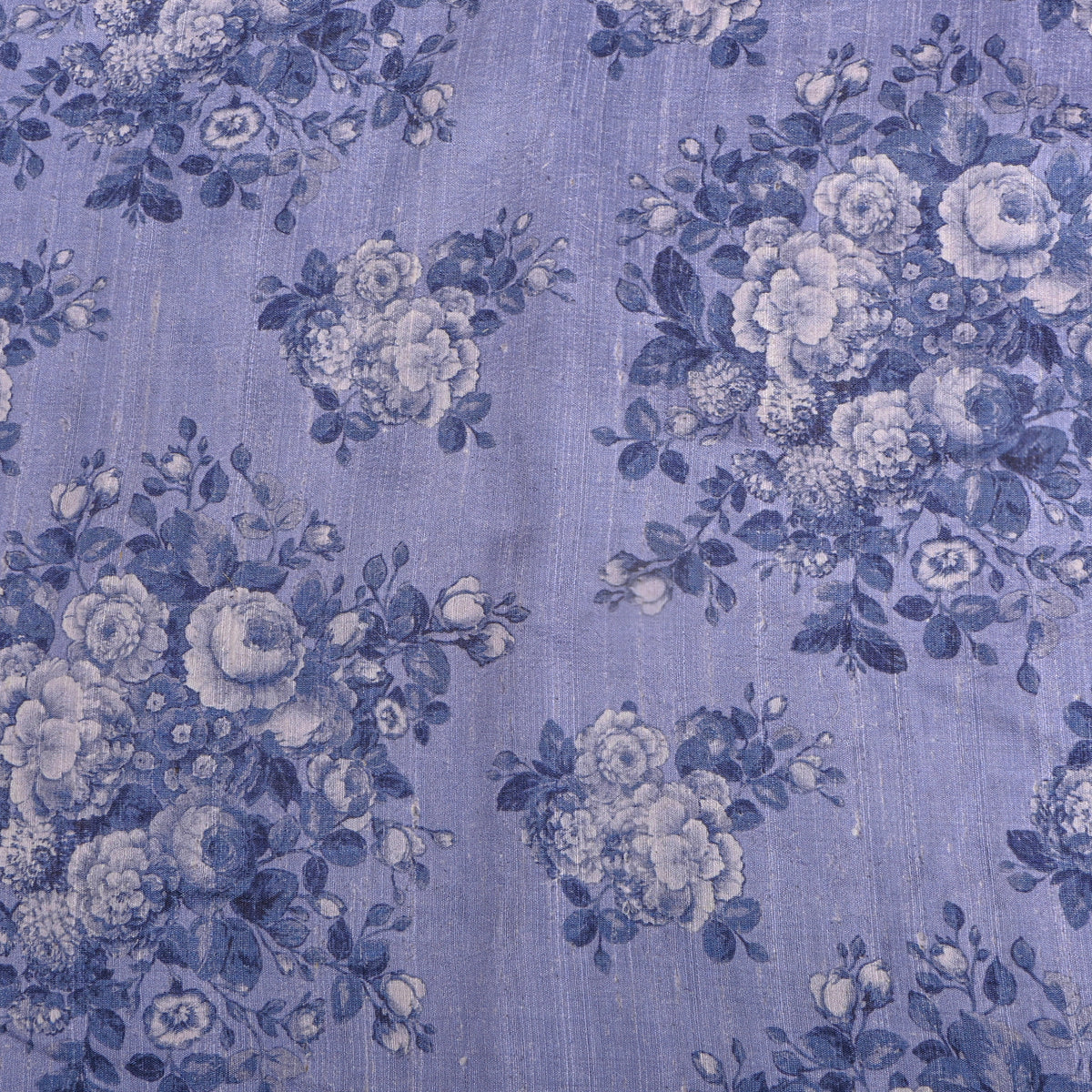 Periwinkle Blue Bunch Floral Digital Print Raw Silk Fabric