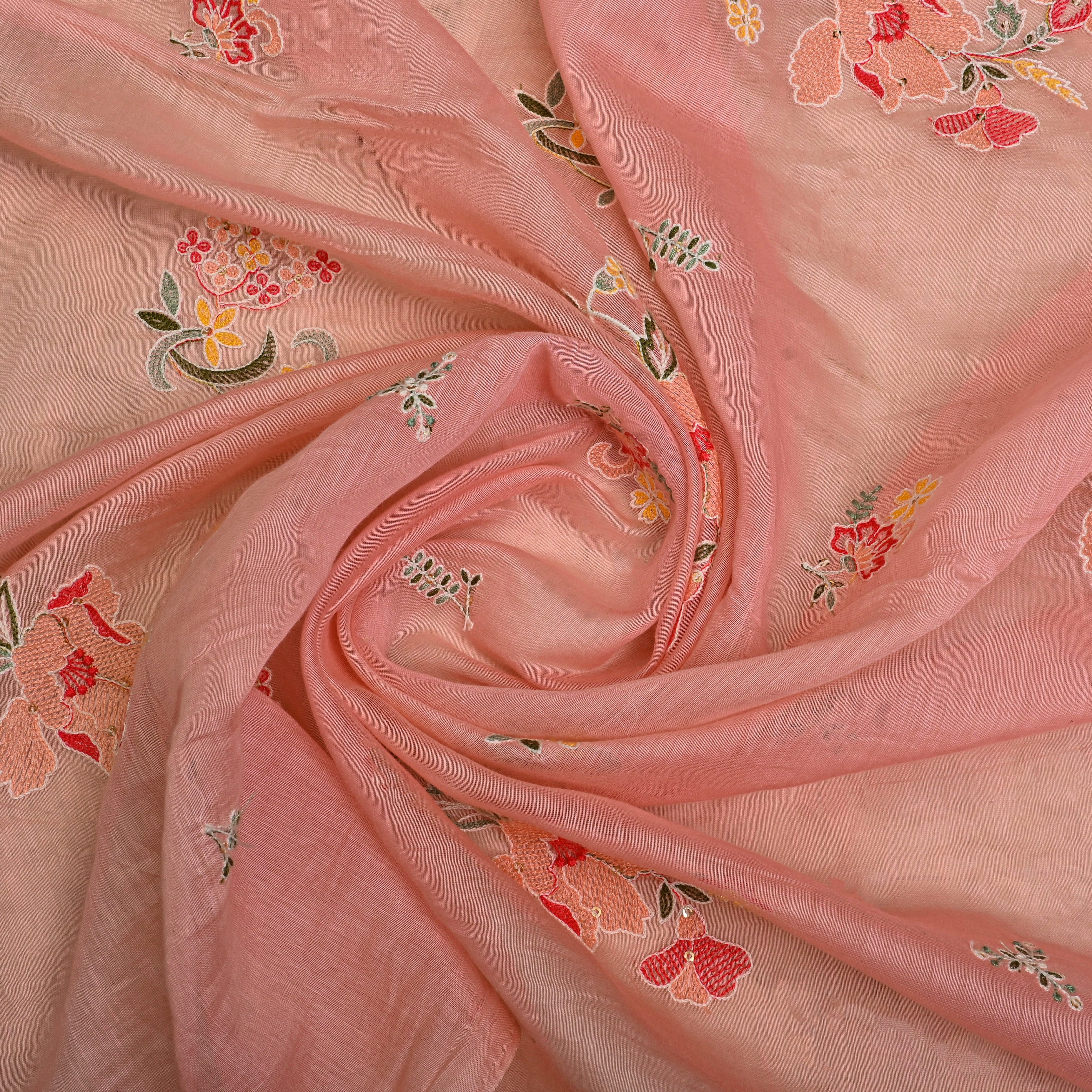 Lemonade Pink Chanderi Fabric With Embroidery