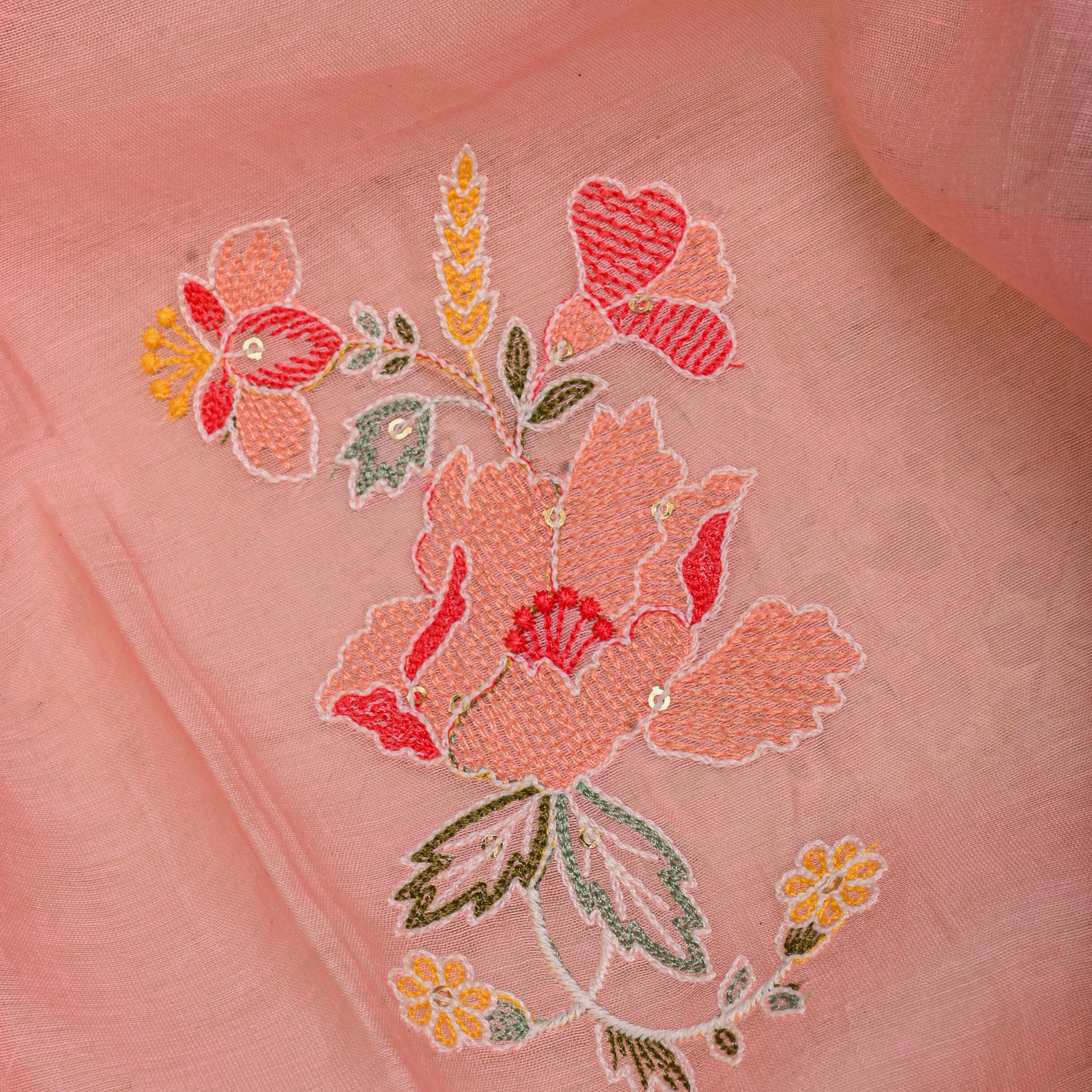 Lemonade Pink Chanderi Fabric With Embroidery