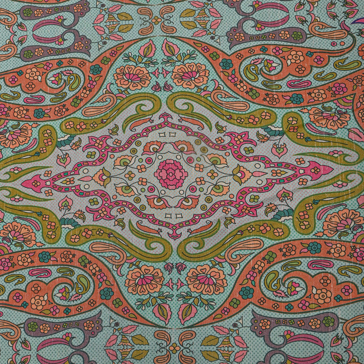Sea Mist Paisley Medallion Print Raw Silk Fabric