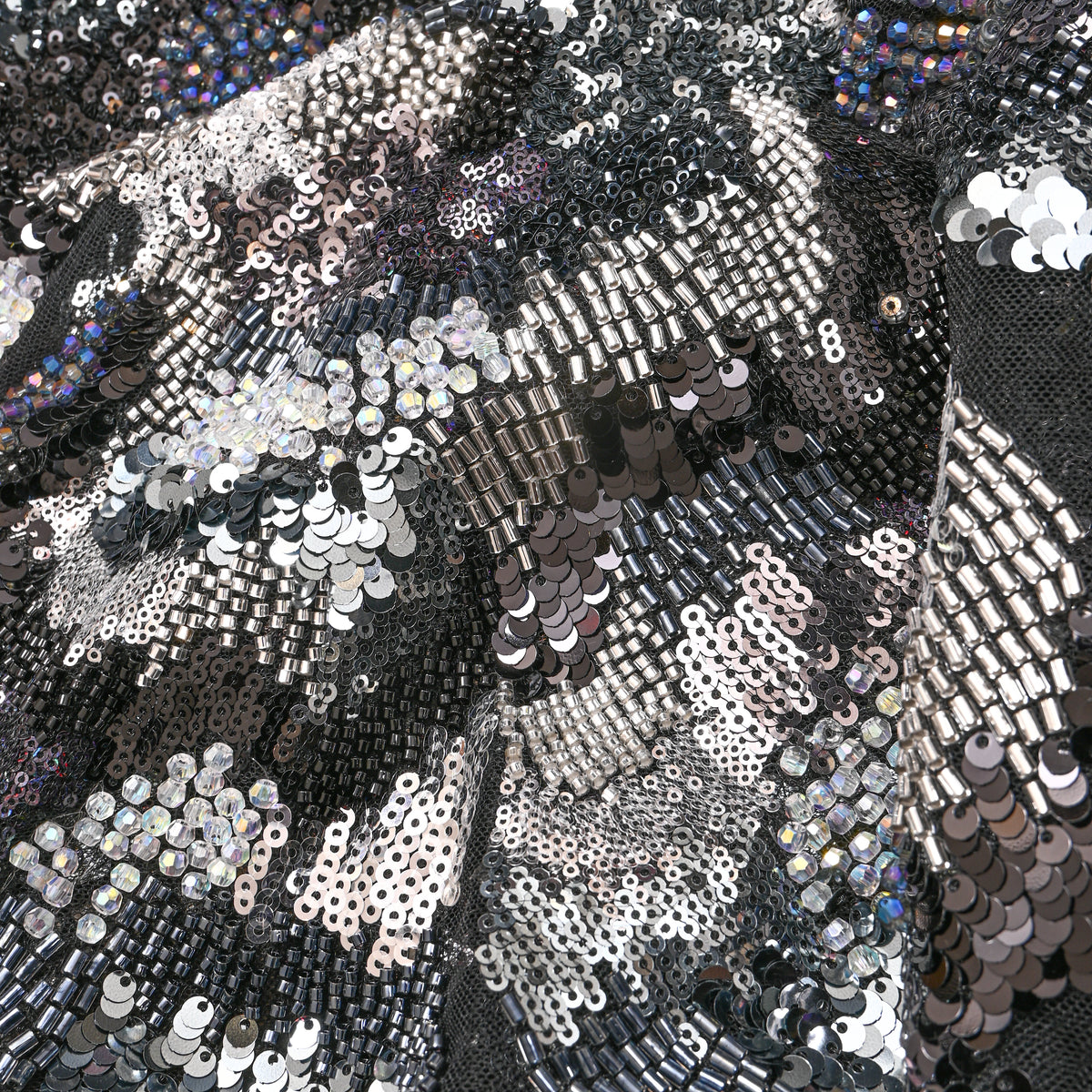 Jet Black Sequin Floral Net Fabric