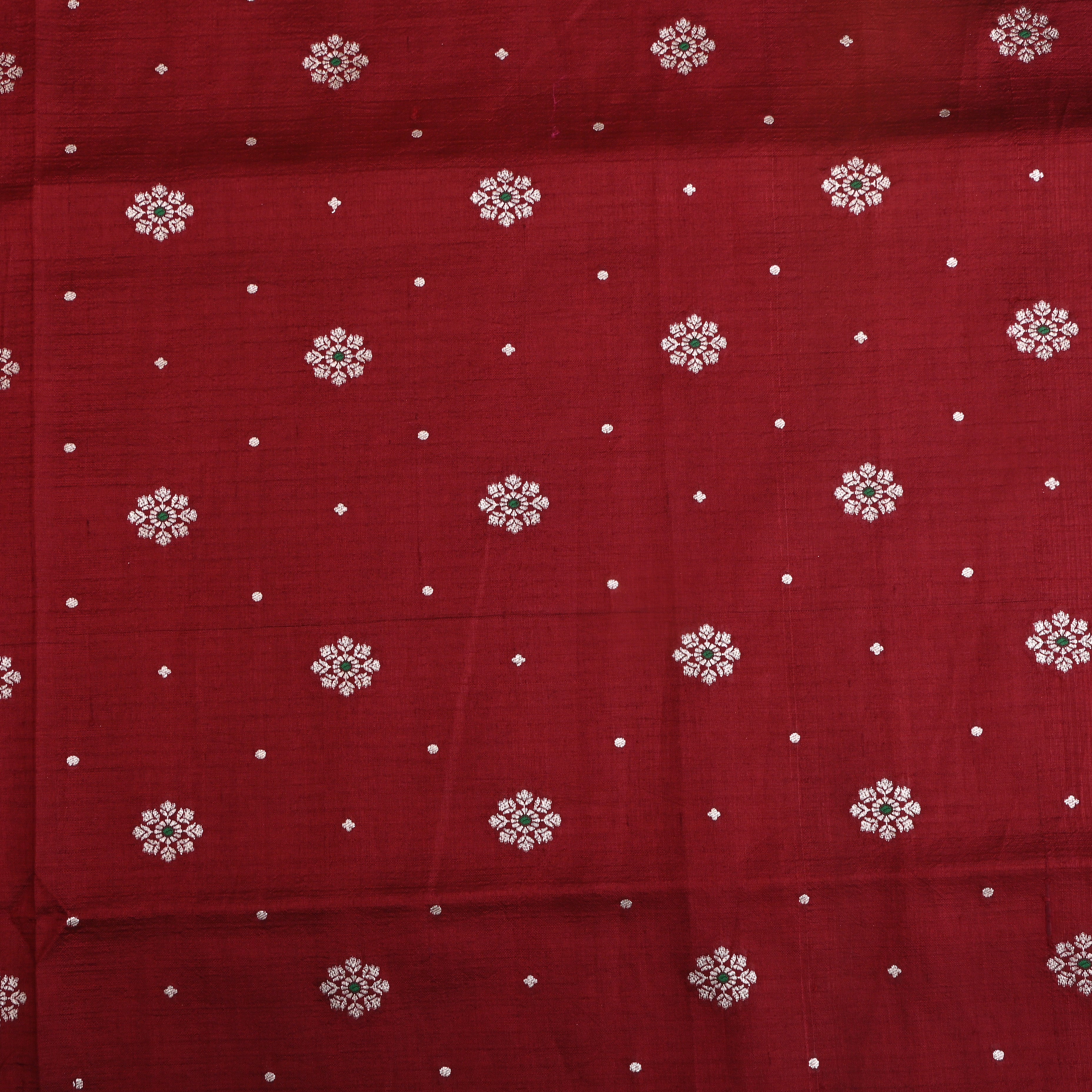 Dark Brick Red Floral Zari Silk Fabric