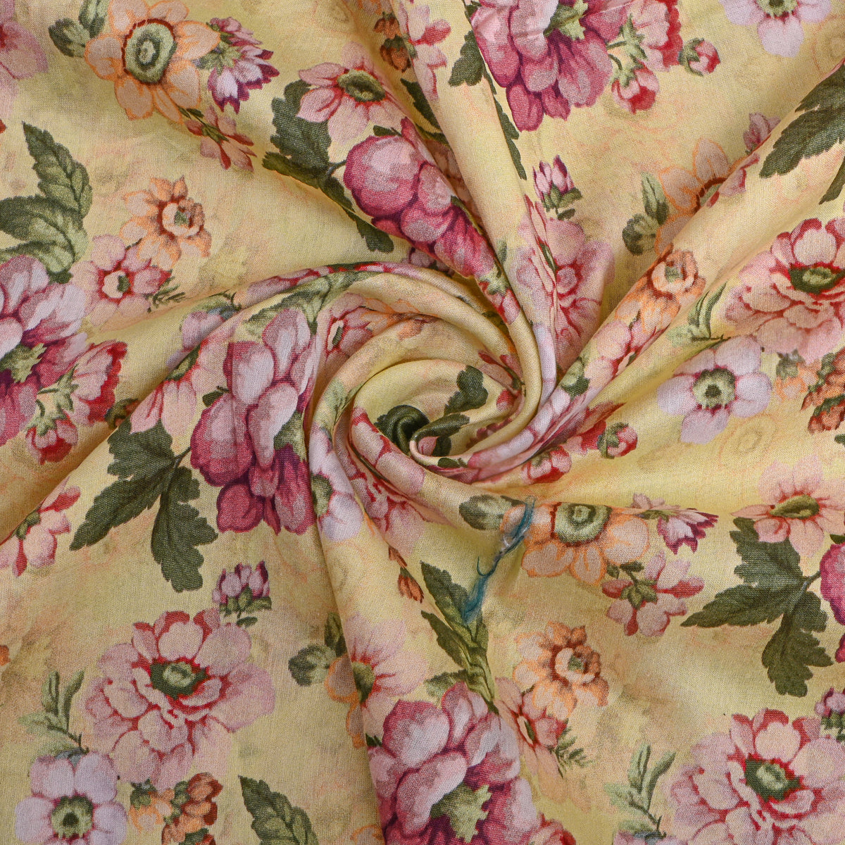 Butter Yellow Floral Digital Printed Silk Fabric