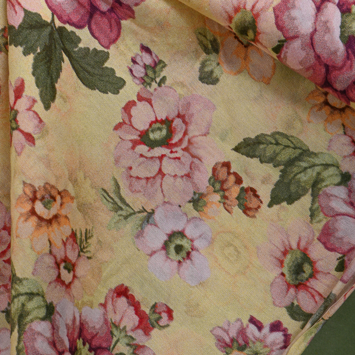 Butter Yellow Floral Digital Printed Silk Fabric