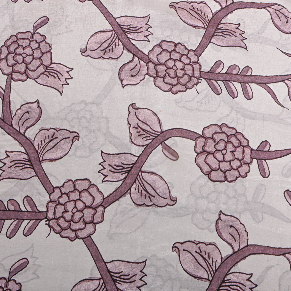 Pearl White Mauve Floral Vine Print Tussar Fabric