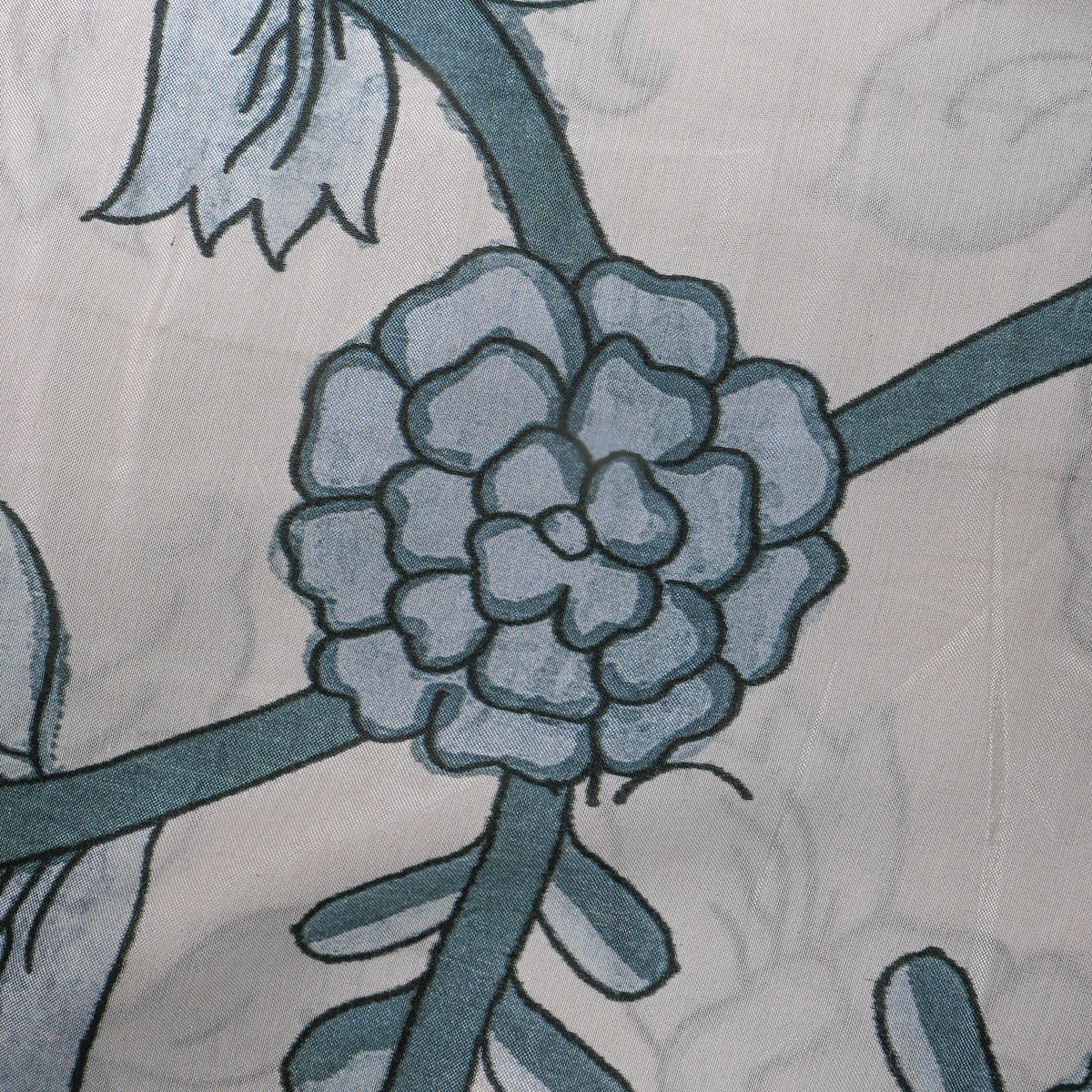 Frost White Slate Blue Floral Vine Print Tussar Fabric