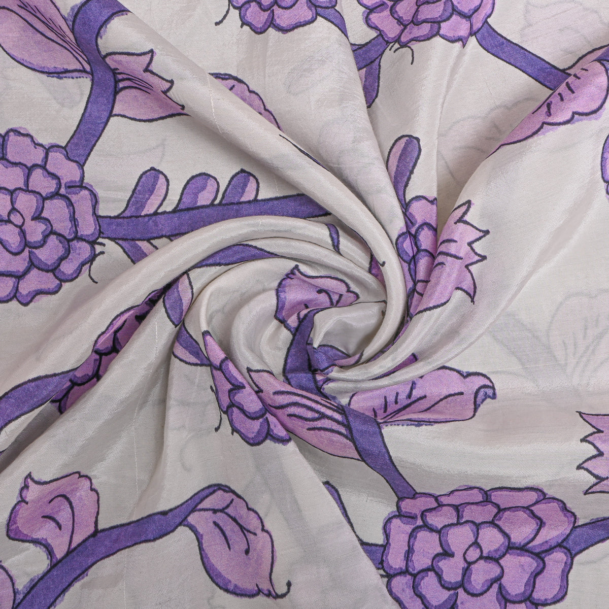 Cloud White Lilac Floral Vine Print Tussar Fabric