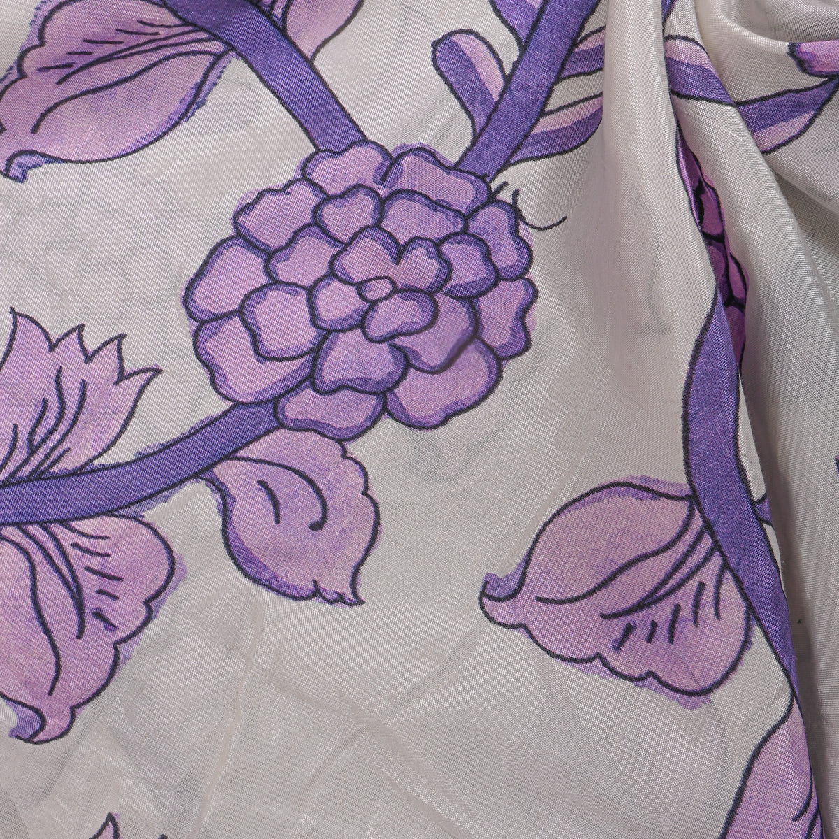 Cloud White Lilac Floral Vine Print Tussar Fabric