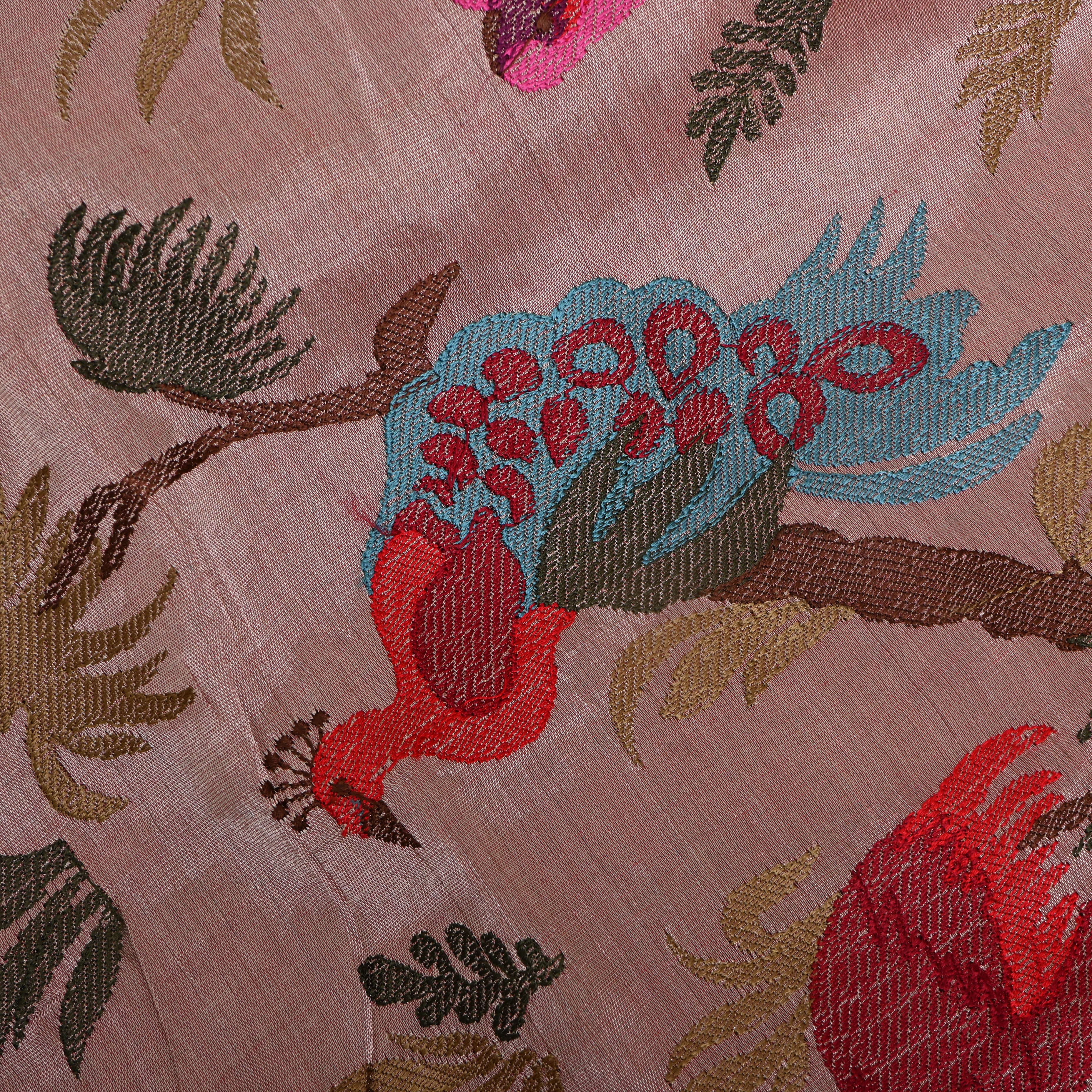 Multicolour Tissue Fabric With Floral And Bird Design