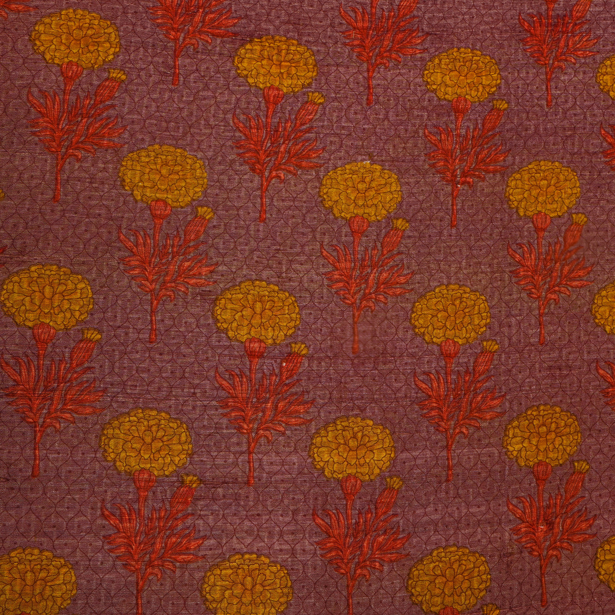 Wine Multi Flora Geometric Print Tussar Silk Fabric