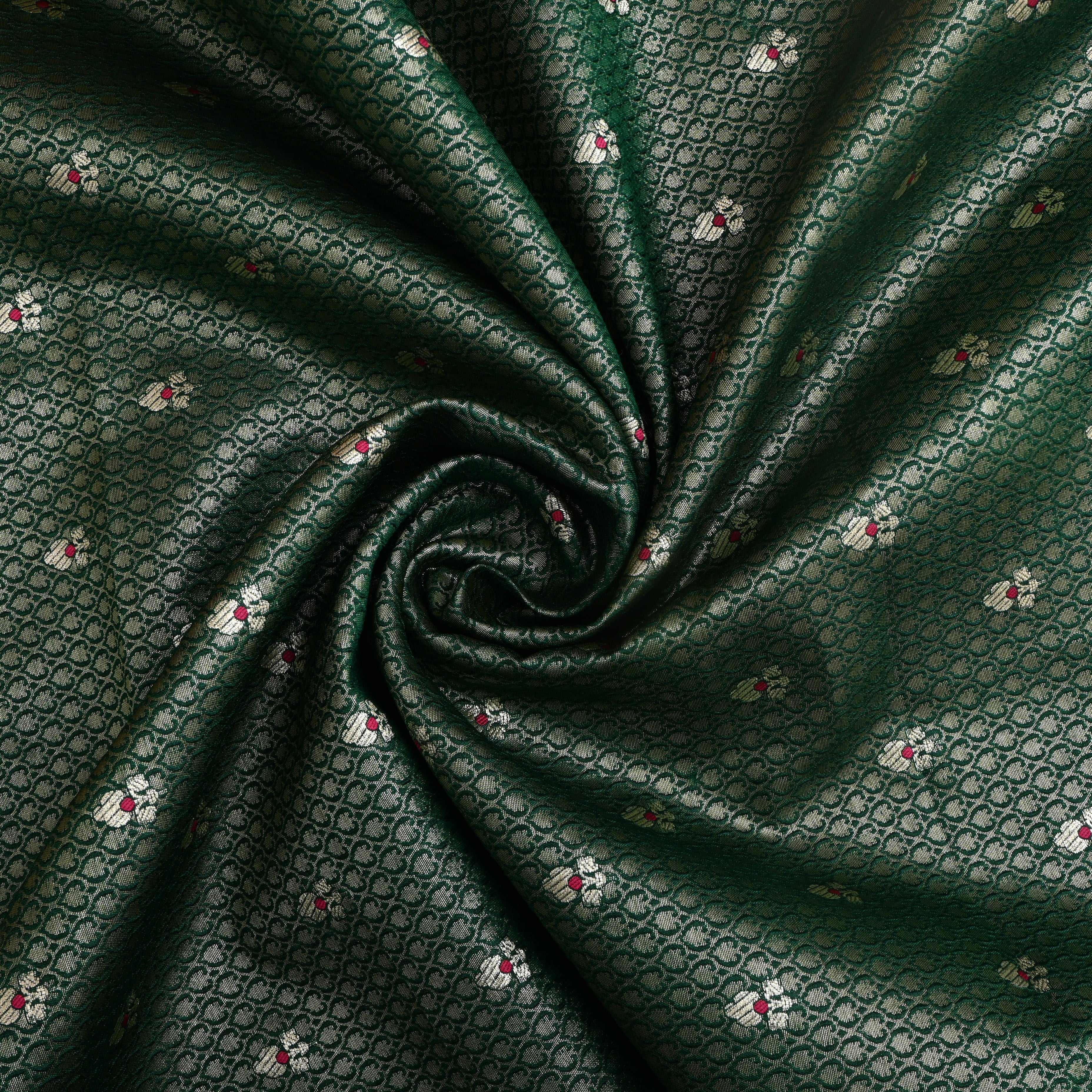 Dark Green Floral Zari Silk Fabric