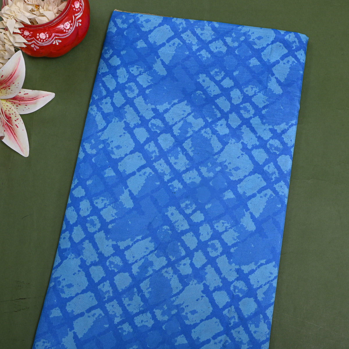 Cerulean Blue Abstract Digital Print Silk Fabric