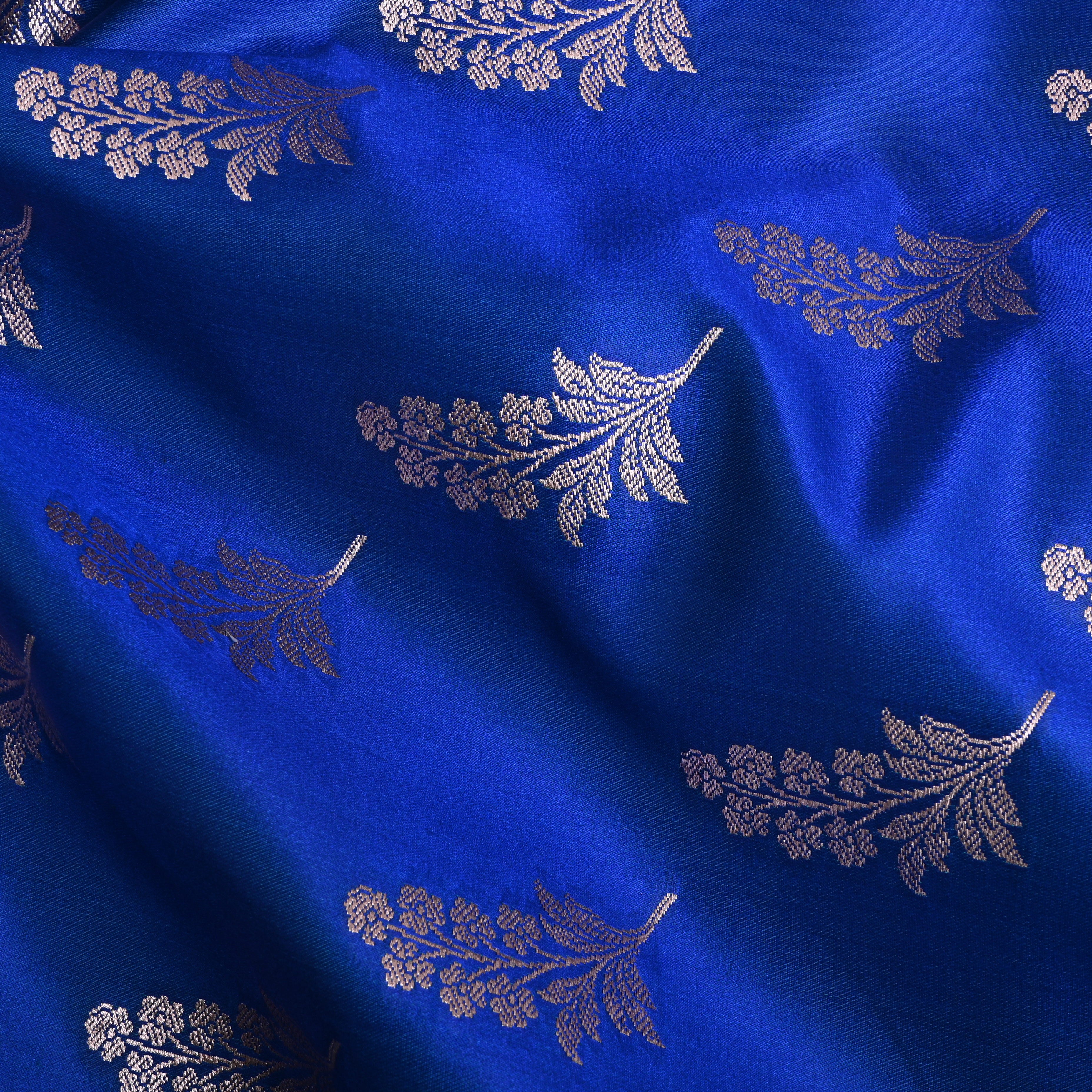 Royal Azure Blue Silver Zari Satin Fabric
