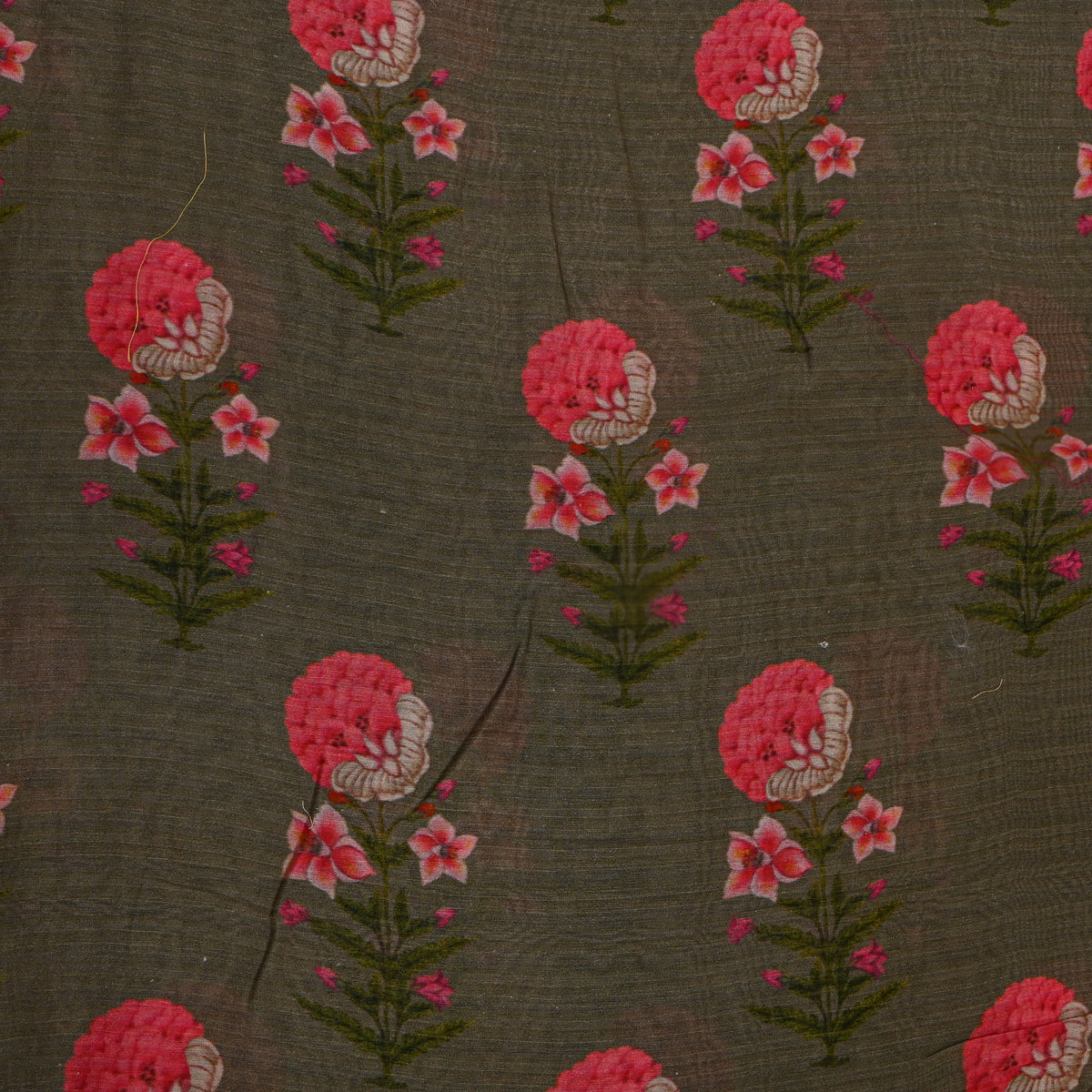 Dark Olive Green Printed Silk Fabric