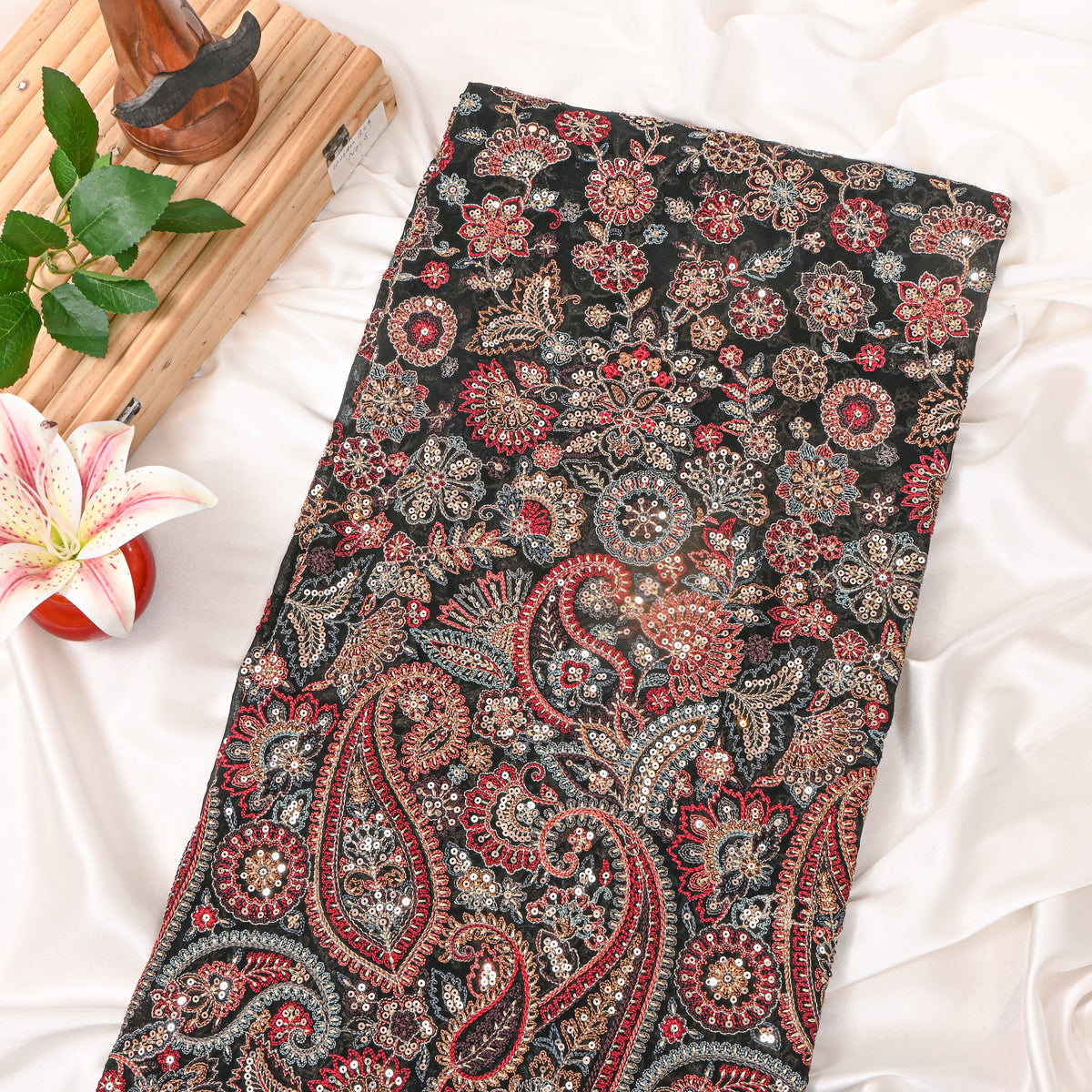 Dark Multicolour Georggette With Dual Toned Paisley