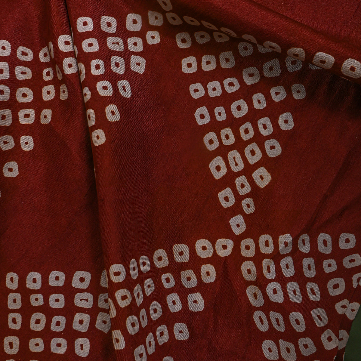 Maroon Bandhani Geometric Print Silk Fabric