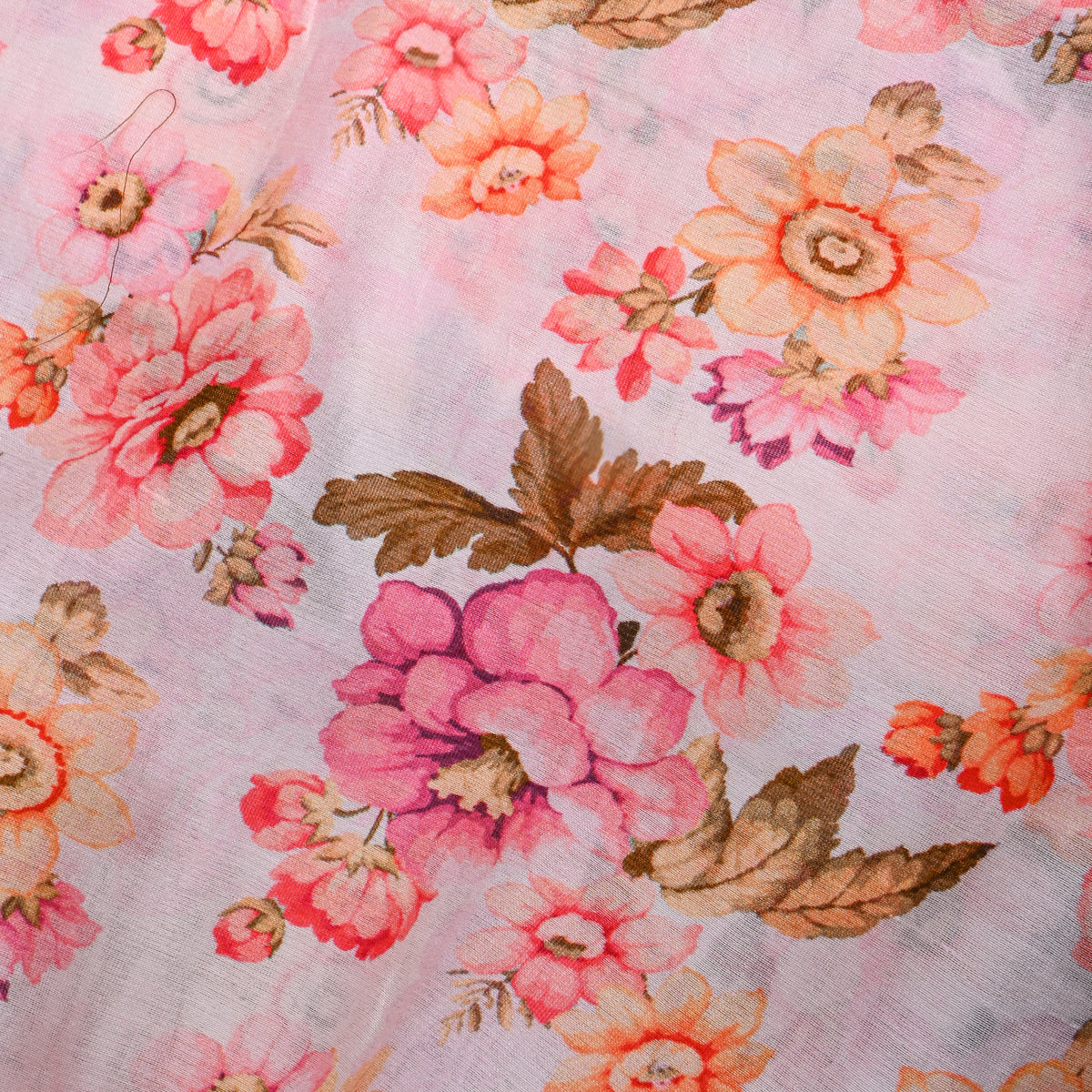 Shell White Pink Floral Print Silk Fabric