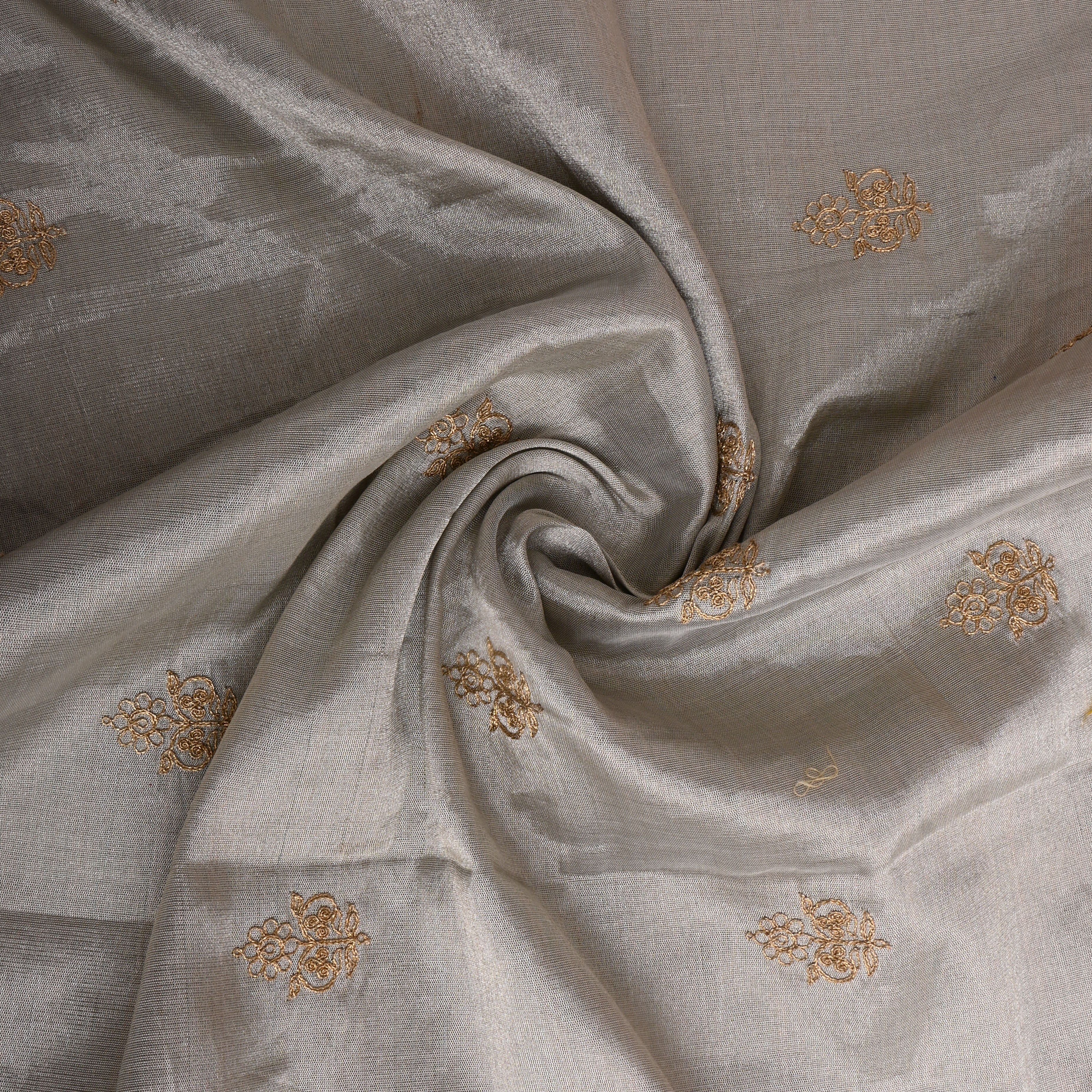 Silver Floral Embroidered Tissue Fabric