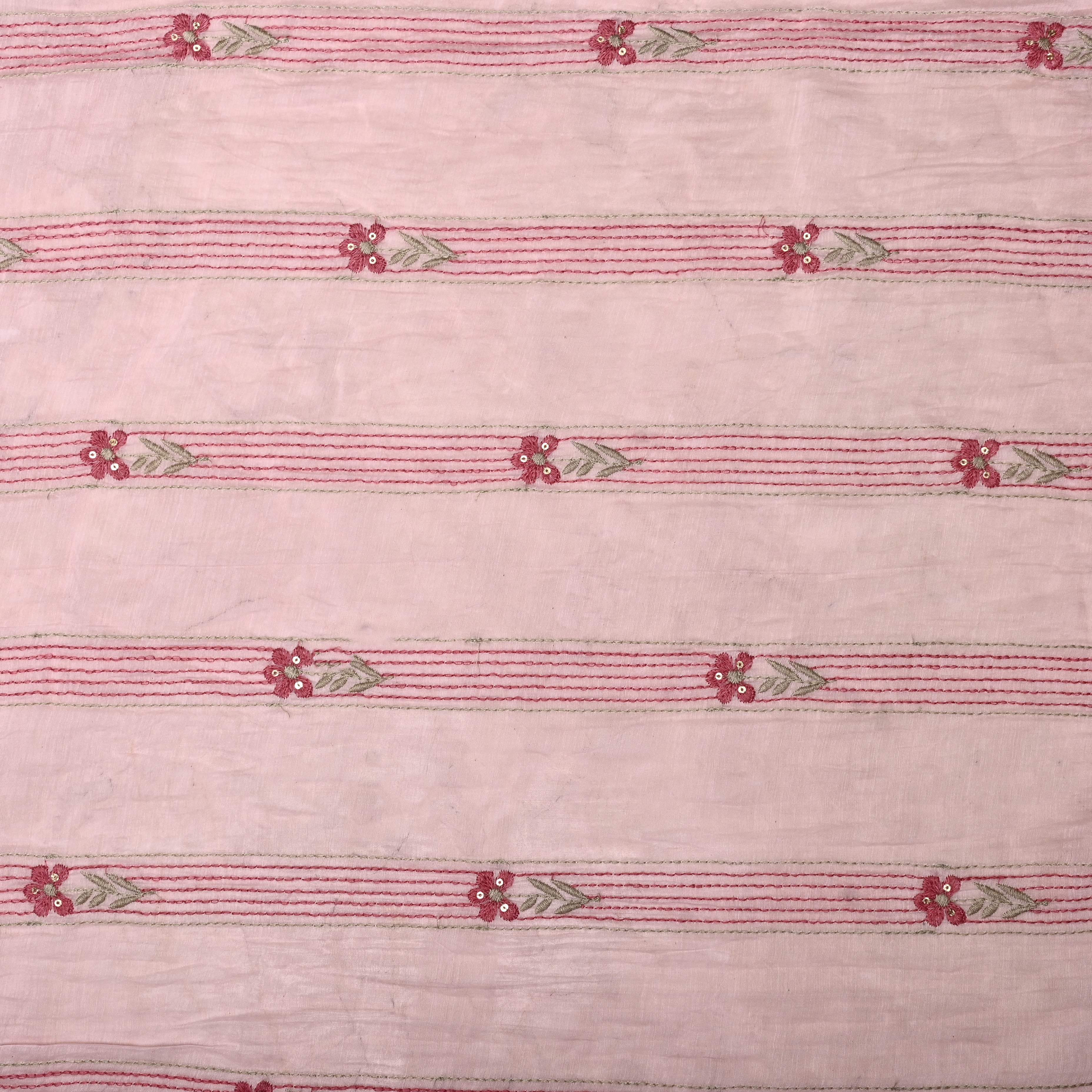 Baby Pink Chanderi Fabric With Thread Embroidery